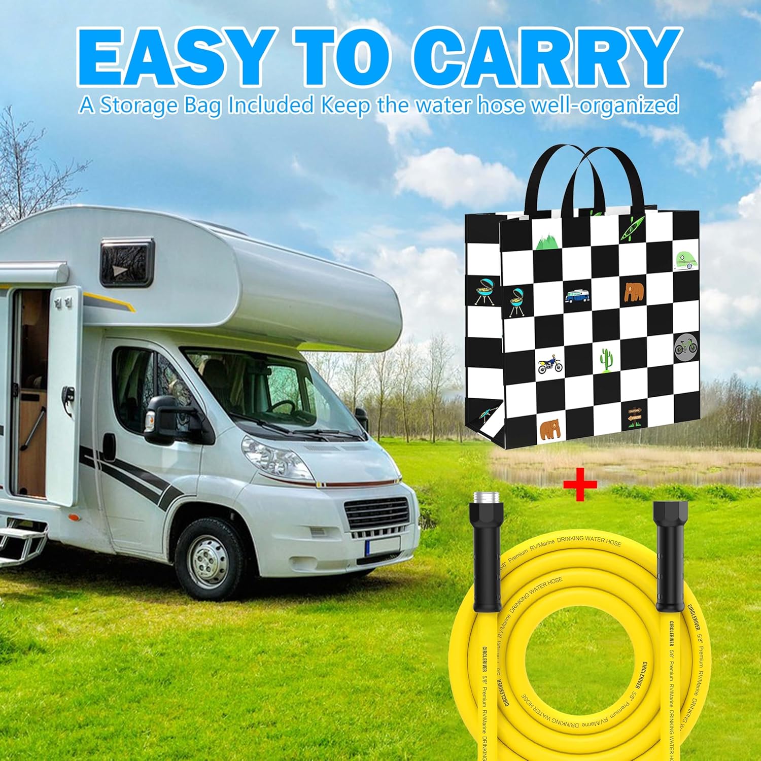 RV Drinking Water Hose 100FT with Storage Bag, 5/8" Premium Fresh Water Hose for RV, Camping, Marine, Trailer and Truck, BPA Free, Anti-Kink and Leak-Free, Drinking Water Safe