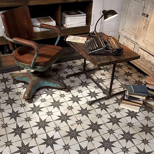 SomerTile Kings Star Nero Encaustic - Azulejo de cerámica para suelo y pared (17-58" x 17-58")