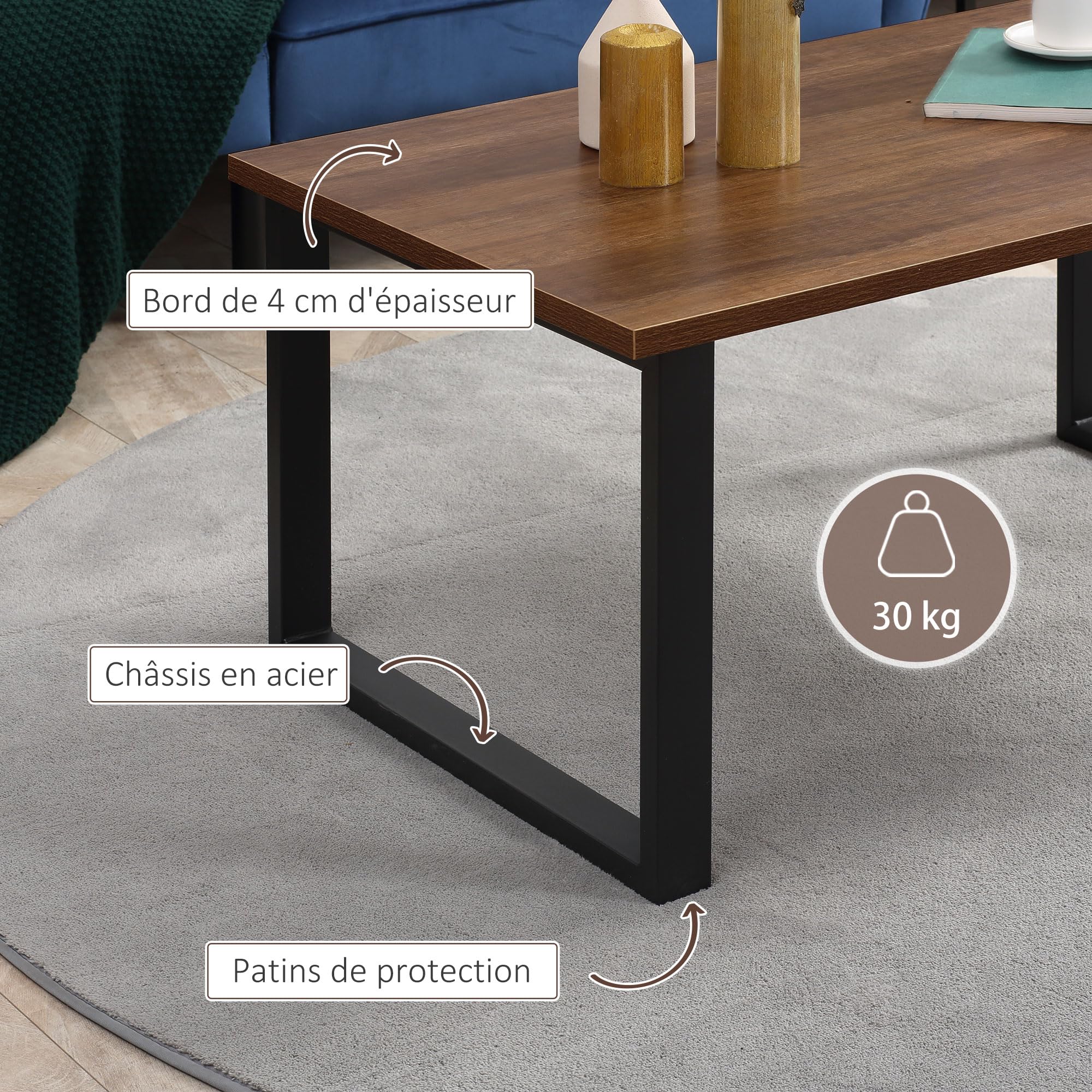 HOMCOM Table Basse Rectangulaire Table de Salon Pied Métal 100x60x50 cm
