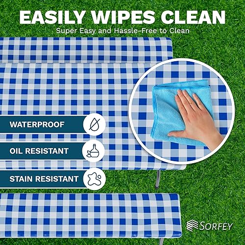 Miniatura 5 de Sorfey Mantel para mesa con fundas de banco, ajustado con elástico, vinilo con reverso de franela, se adapta a mesa de 30 x 72 pulgadas,