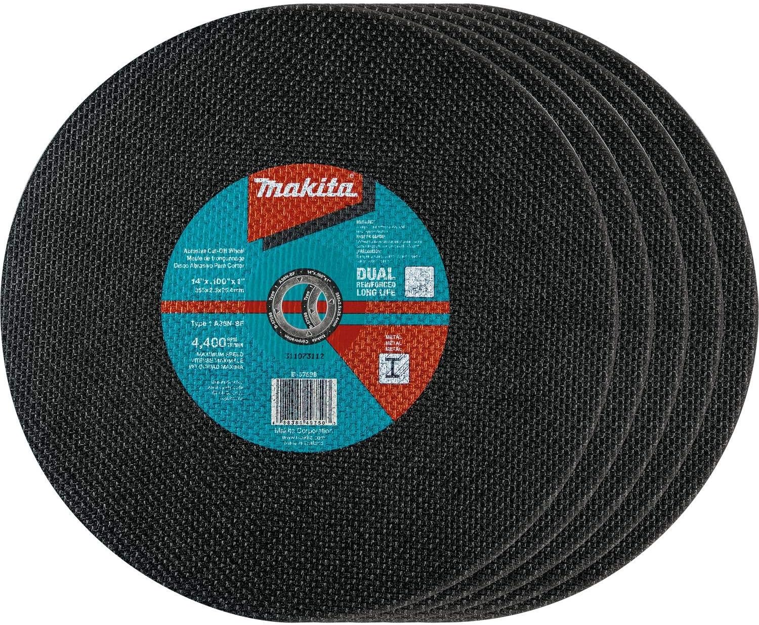 Makita B-57598-5 14" x 1" x 3/32" Abrasive Cut-Off Wheel, 5/Pk