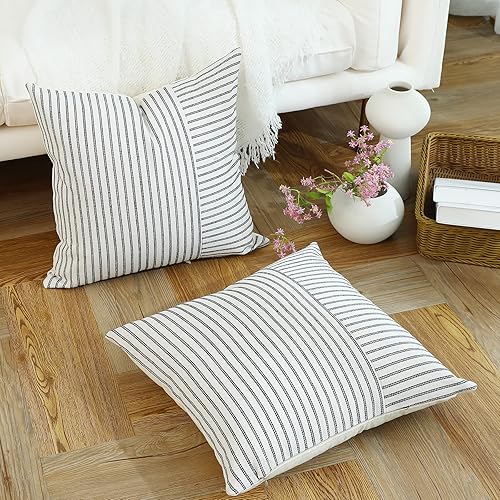 Miniatura 2 de Fundas de almohada de 16 x 16 pulgadas, juego de 2 fundas de almohada cuadradas con textura a rayas para sofá, silla, dormitorio, decoración moderna