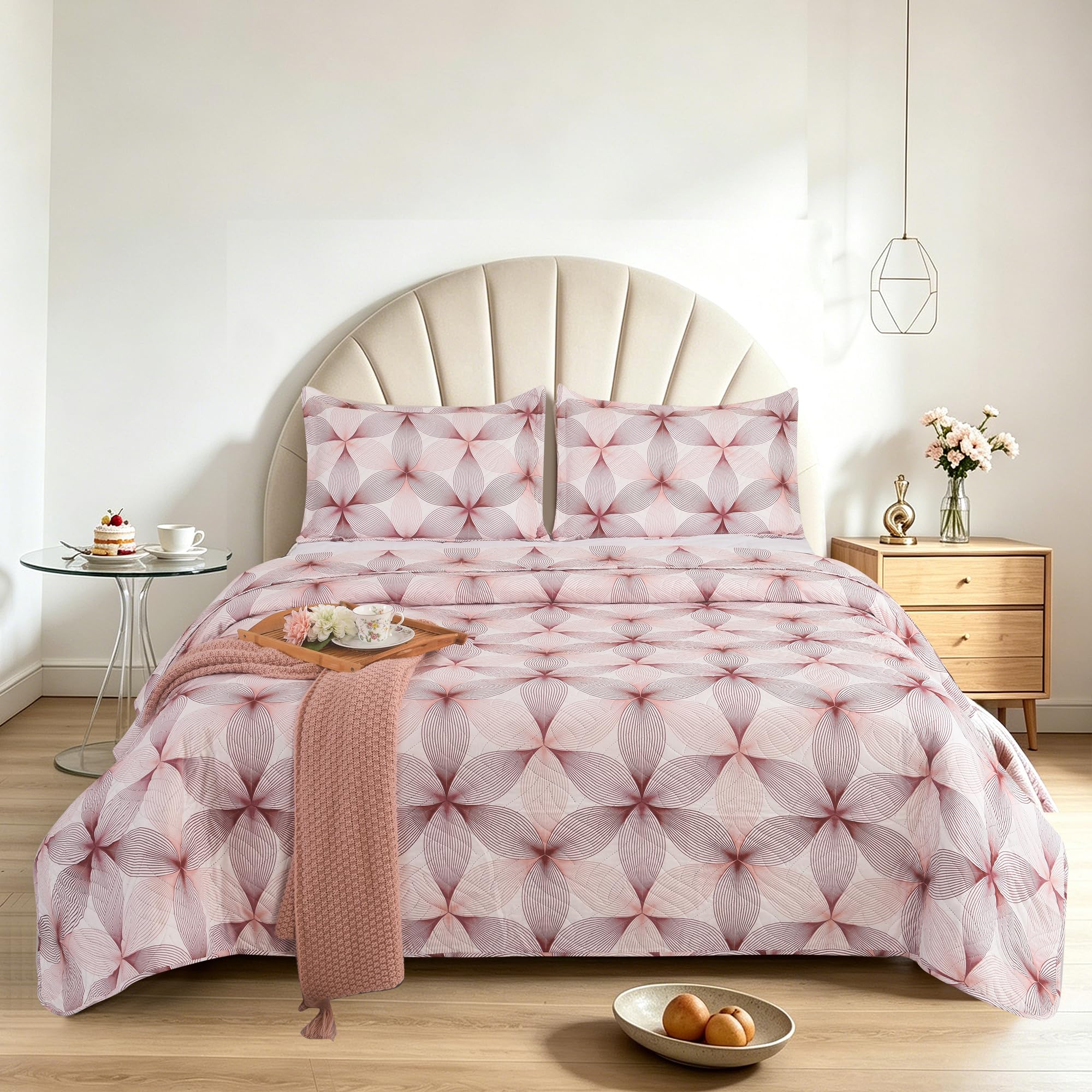Hadi London 3Pcs Patchwork Quilted Bedspreads with 2 Shams | Reversible Floral Print | Lightweight Quilt Comfort | Fits Double and King Size Beds 220x240cm | 30 Unique Designs โ image 1