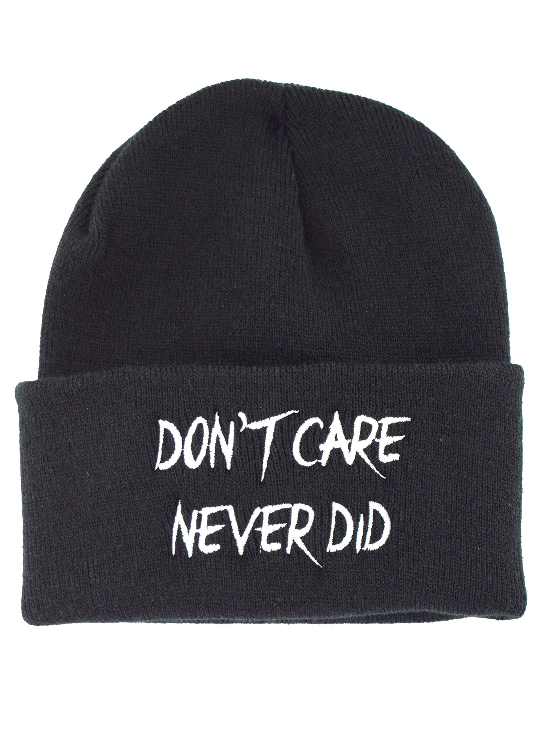 Nostalgic Clothing Men's Black Dont Care Never Did Embroidered Slogan Knitted Beanie Hat