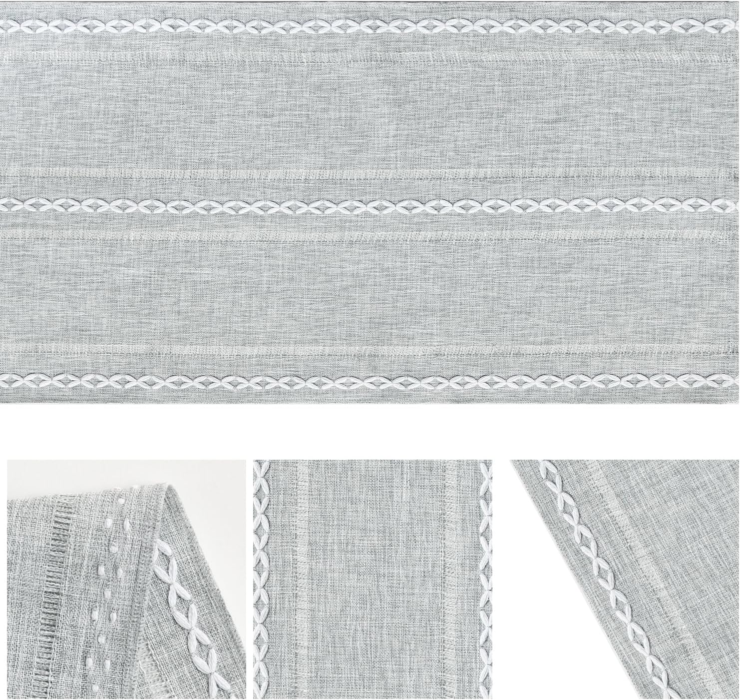 Artoid Mode Grey Rustic Cotton Linen Table Runner, Seasonal Embroidered Hollow Kitchen Dining Table Decoration for Home Party Decor 13x72 Inch - Image 6