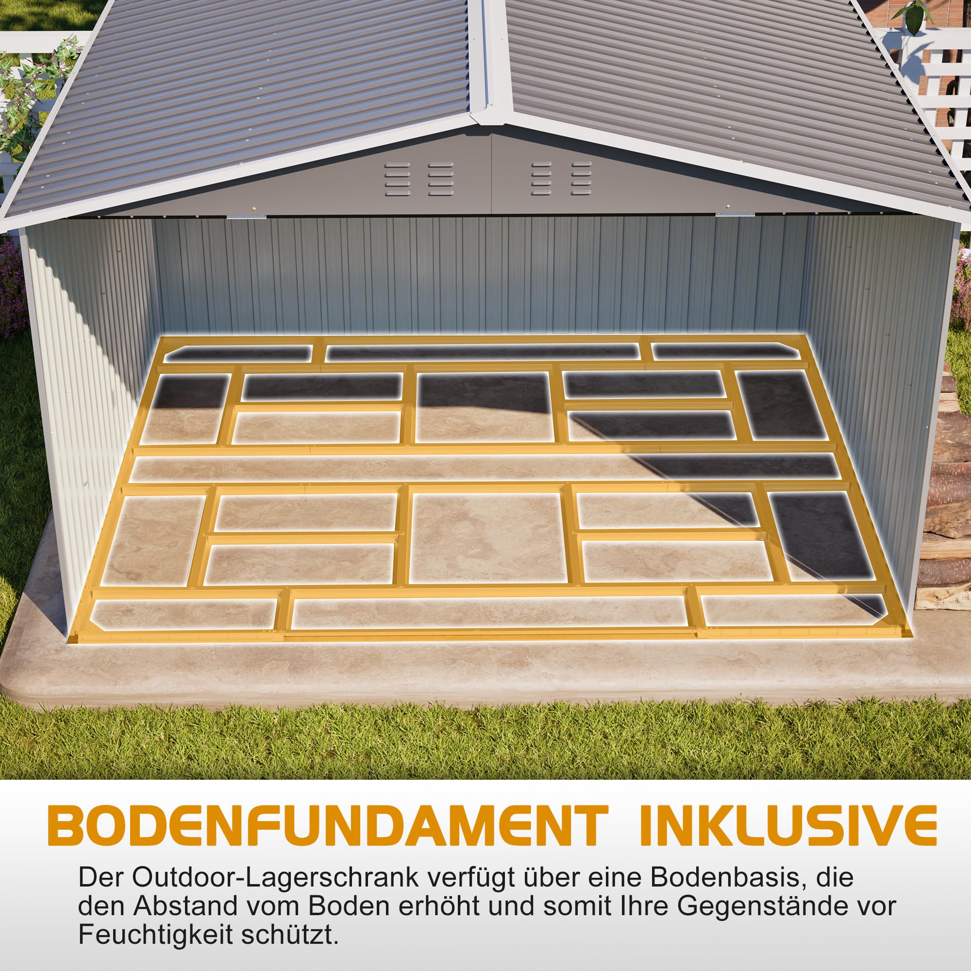Cobertizo de Jardín Exterior, Cobertizo de Almacenamiento (XXXL) | Para Herramientas Terraza Patio, Metálico Caseta de Jardín, Con Puerta y Ventilación, Con Techo, 289x239x191 cm, Gris