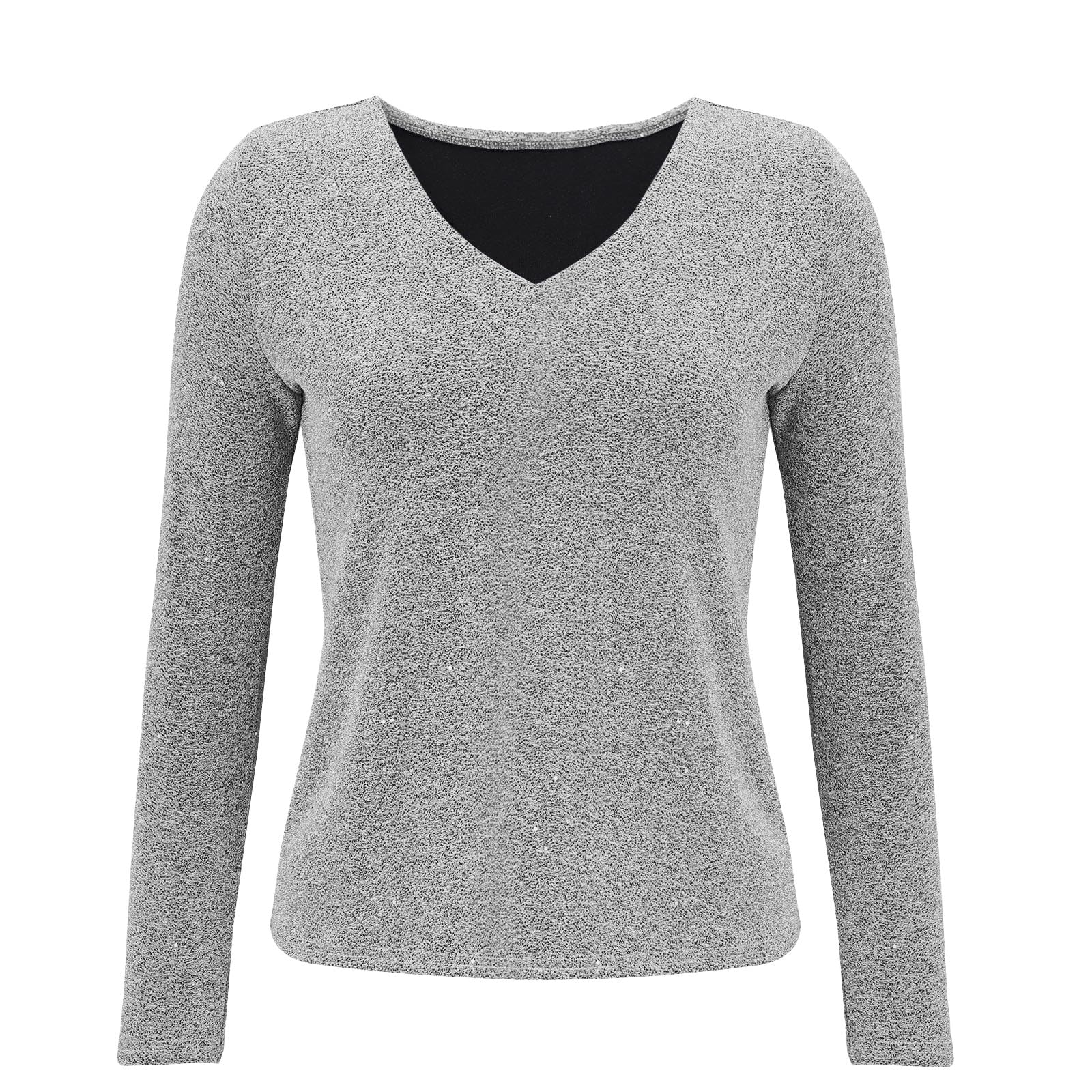 Jersey de lentejuelas para mujer elegante camiseta de fiesta manga larga cuello en V