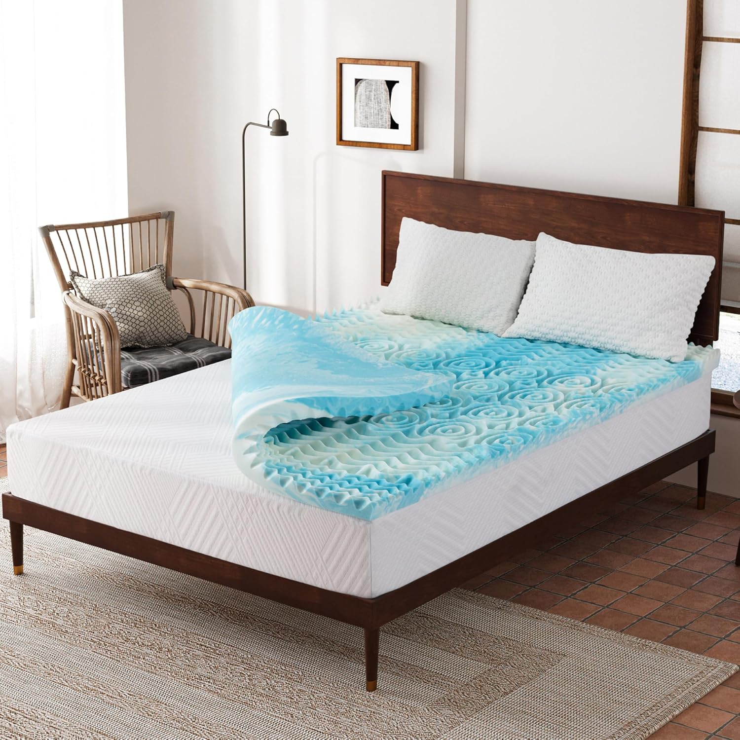 2 Inch 5-Zone Gel Memory Foam Queen Mattress Topper, CertiPUR-US Certified, Cooling Sleep, Pressure Relief, 60"×80"×2"