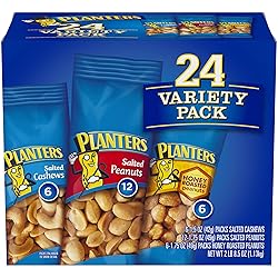 PLANTERS Variety Packs (Salted Cashews, Salted Peanuts & Honey Roasted Peanuts), 24 Packs - Individual Bags of On-the-Go Nut Snacks - No Cholesterol or Trans Fats - Source of Fiber and Healthy Fats