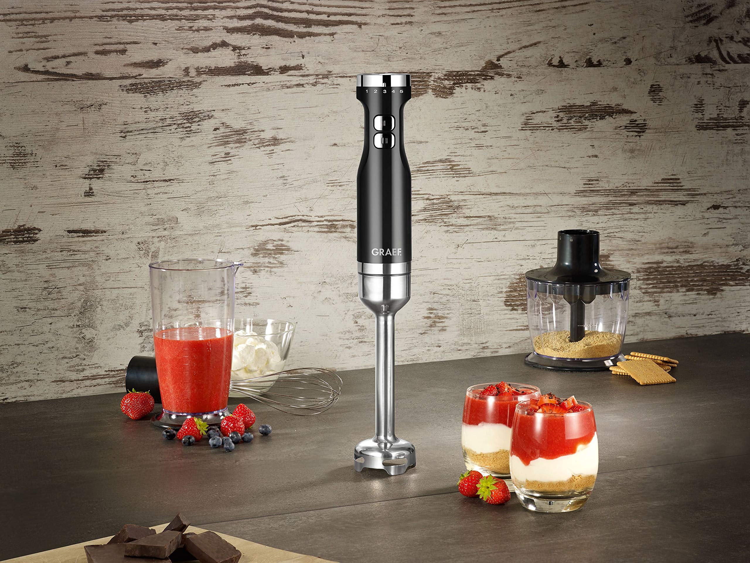 GRAEF Stabmixer HB501 Weiß – 800 Watt, stufenlose Regelung, Turbostufe, 4 Edelstahlklingen, Edelstahlpürierstab mit Anti-Spritz-Funktion, Kunststoffgehäuse, Clic-Clic Geschwindigkeitsregler