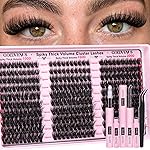 Goddvenus Fluffy Lash Clusters Kit Thick 100-150-200D Volume Eyelash Clusters Kit 10-16mm Wispy Individual Lashes Kit D Curl Cluster Eyelash Extensions 300pcs DIY Lash Extension for Beginners