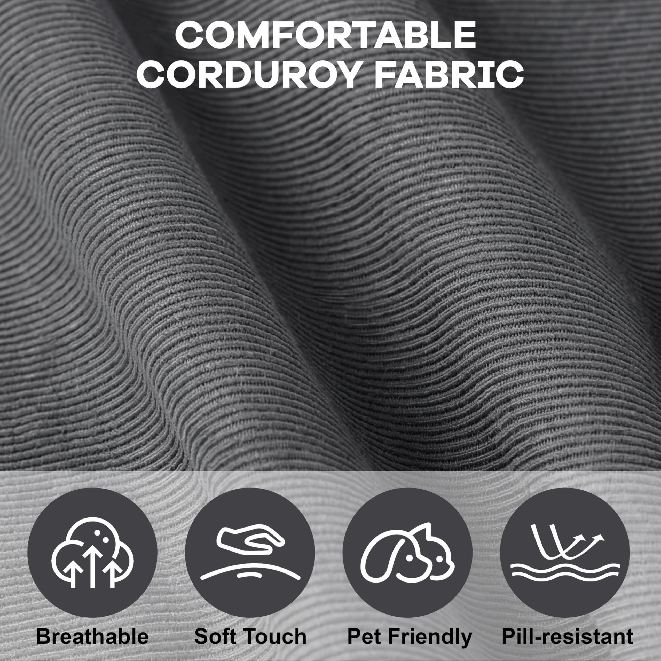 Bon Divano letto convertibile a 3 posti, divano futon in velluto a coste grigio chiaro, design modulare 5 in 1, base antiscivolo, lavabile, perfetto per soggiorno e comfort quotidiano