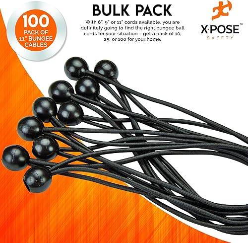 Miniatura 59 de Xpose Safety Cuerdas elásticas de bolas de 6 pulgadas, paquete de 10 cuerdas elásticas resistentes de colores surtidos en blanco y negro con lazos