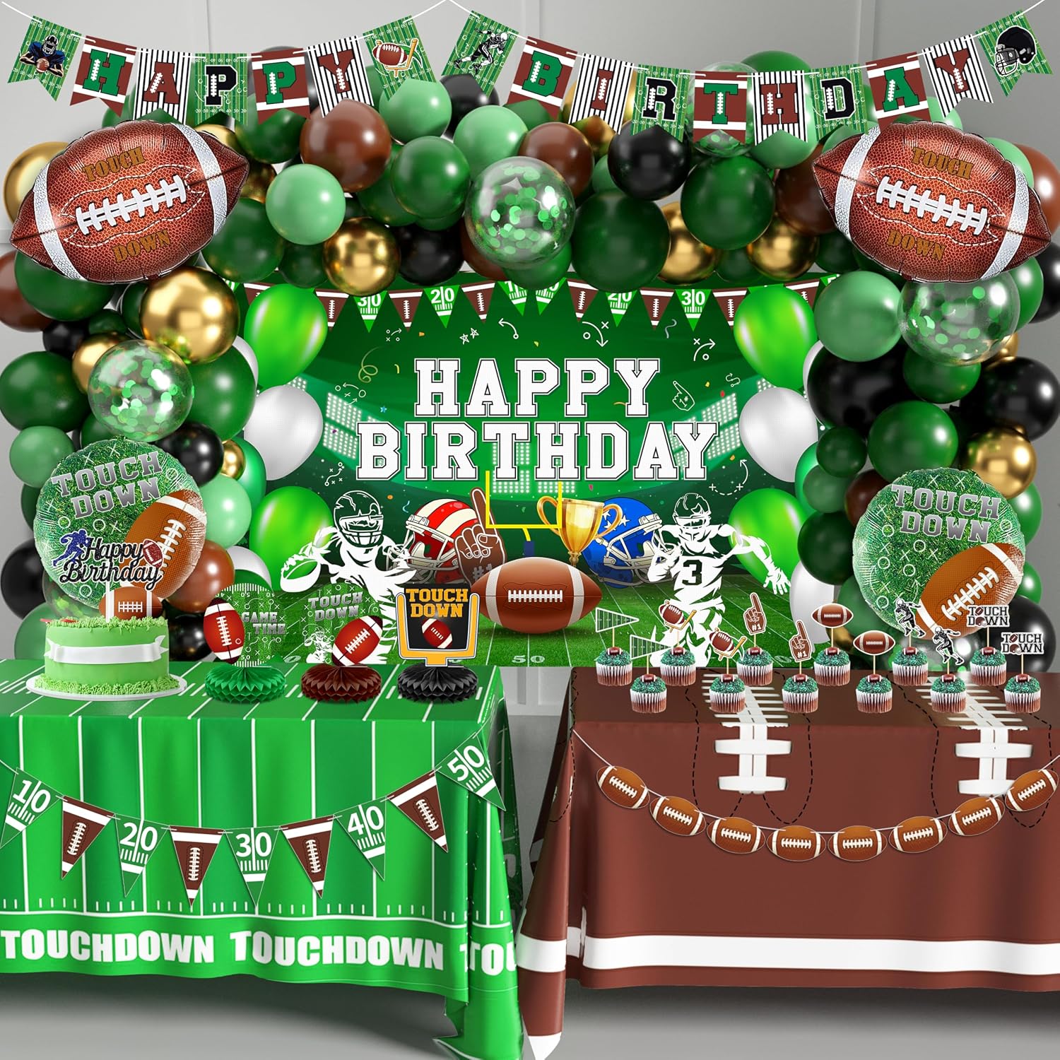 Football Birthday Party Decorations Superbowl Football Party Decoration Supplies Include Balloon Arch Kit Birthday Banner Backdrop Touchdown Tablecloth for Football Game Day Tailgate Party