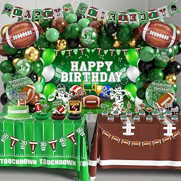 Football Birthday Party Decorations Superbowl Football Party Decoration Supplies Include Balloon Arch Kit Birthday Banner Backdrop Touchdown Tablecloth for Football Game Day Tailgate Party