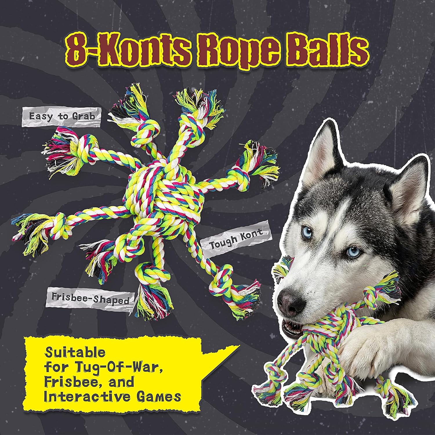 Dog Ropes Toys for Aggressive Chewers, Dog Toys Set with Eight Legs Ball for Large Breeds,Full of Attractiveness for Medium Dog, Heavy Duty Natural Cotton Rope Chew Toy, Tug of War 9PCS