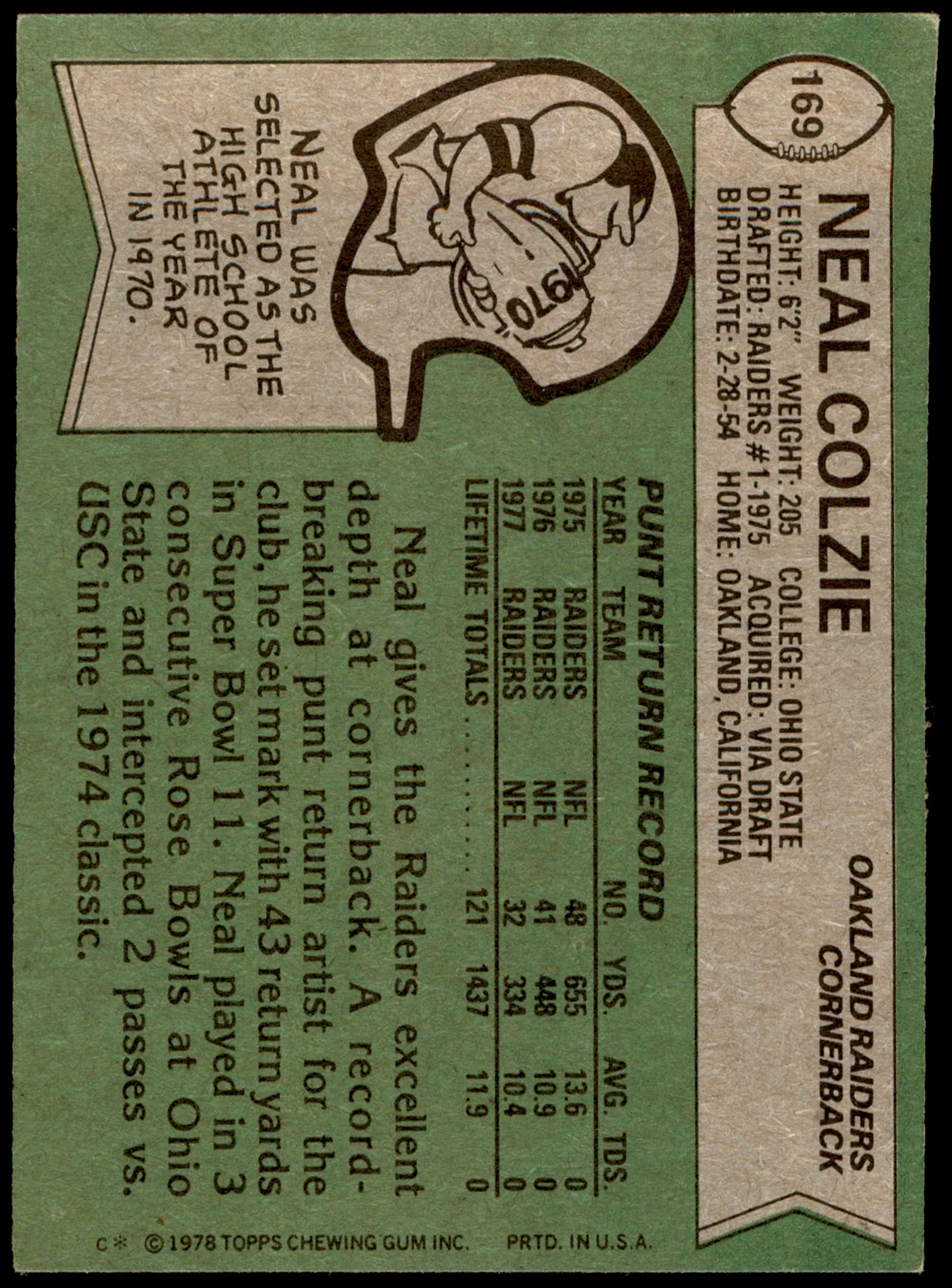 Amazon.com: 1978 Topps # 169 Neal Colzie Oakland Raiders (Football