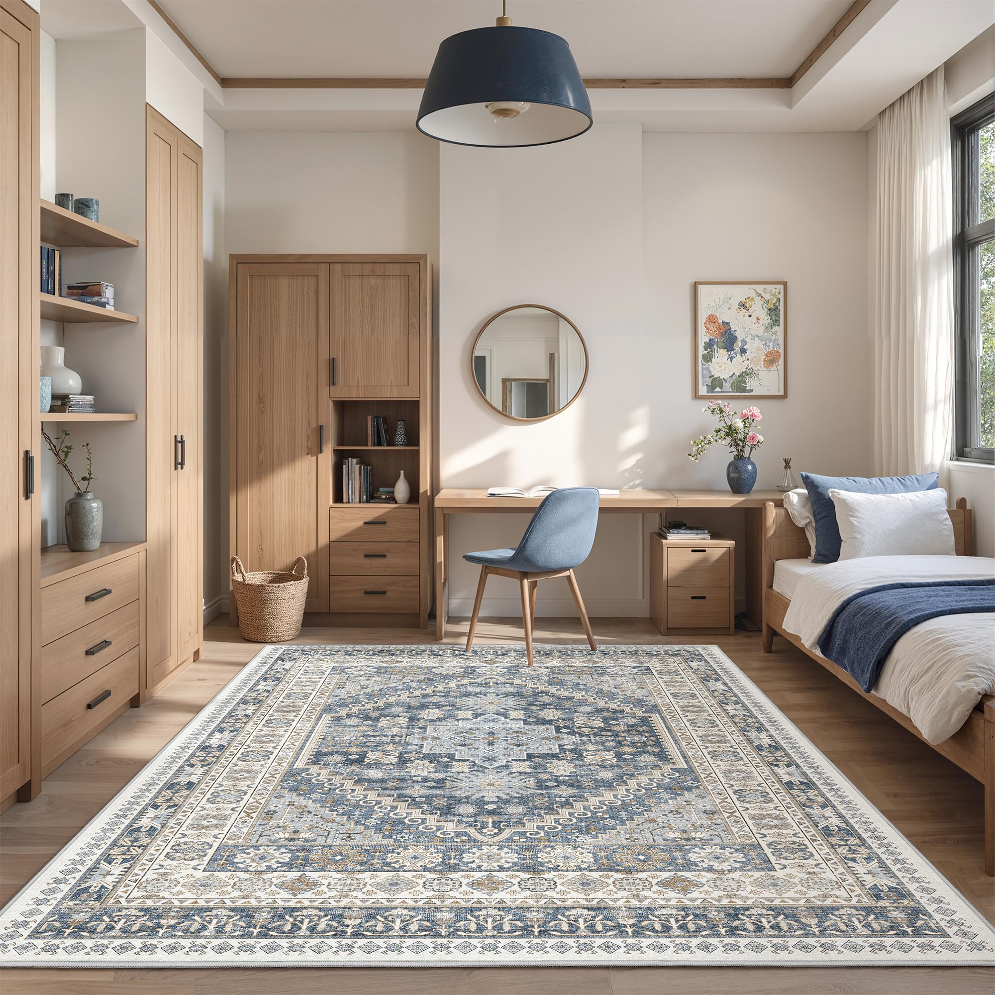 Restydon 6x9 Area Rugs for Living Room Soft Low Pile Indoor Washable Rugs for Bedroom Non-Slip Backing Vintage