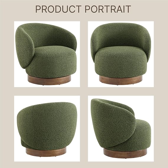 KISLOT Swivel Barrel Accent Chair, Boucle Fabric, Moss Green, 2-Pack