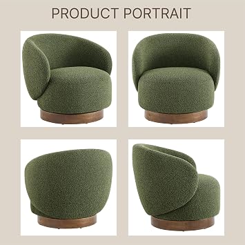 KISLOT Swivel Barrel Accent Chair, Boucle Fabric, Moss Green, 2-Pack