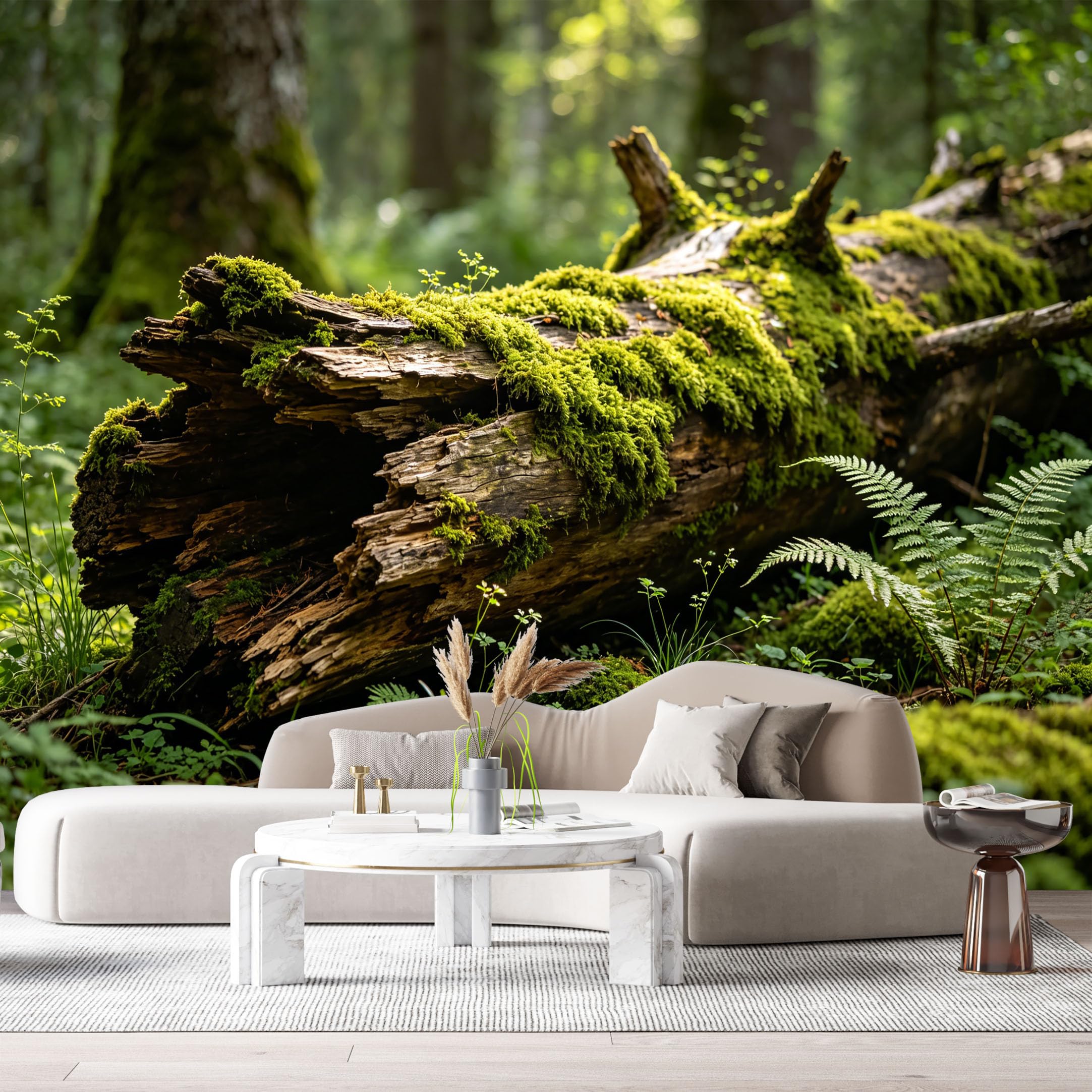 Custom Size Wall Murals Forest Moss Botanical Fallen Log Ferns Natural Green Landscape SelfAdhesive Wall Fabric Removable Large Wallpaper for Photo Living Room