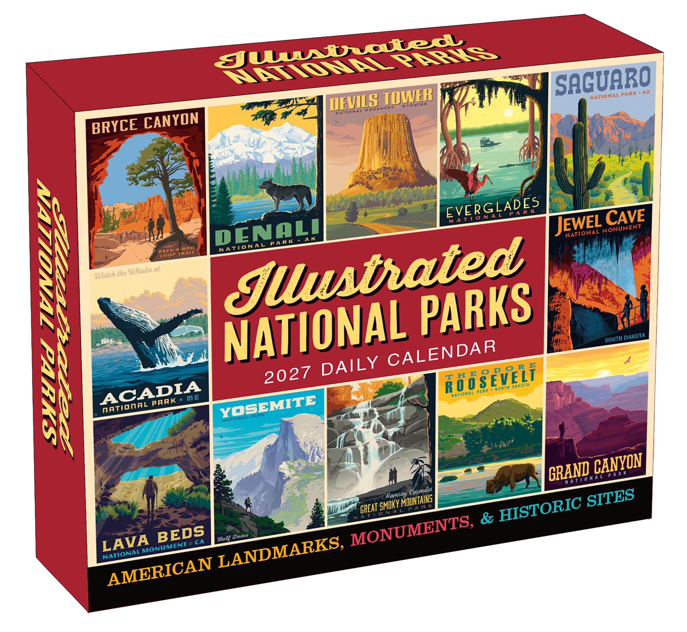 2027 Daily Desk Calendar: Page-a-Day Travel Calendar with Illustrated National Parks & World Treasures – Day-to-Day Desktop Calendar for Home or Office