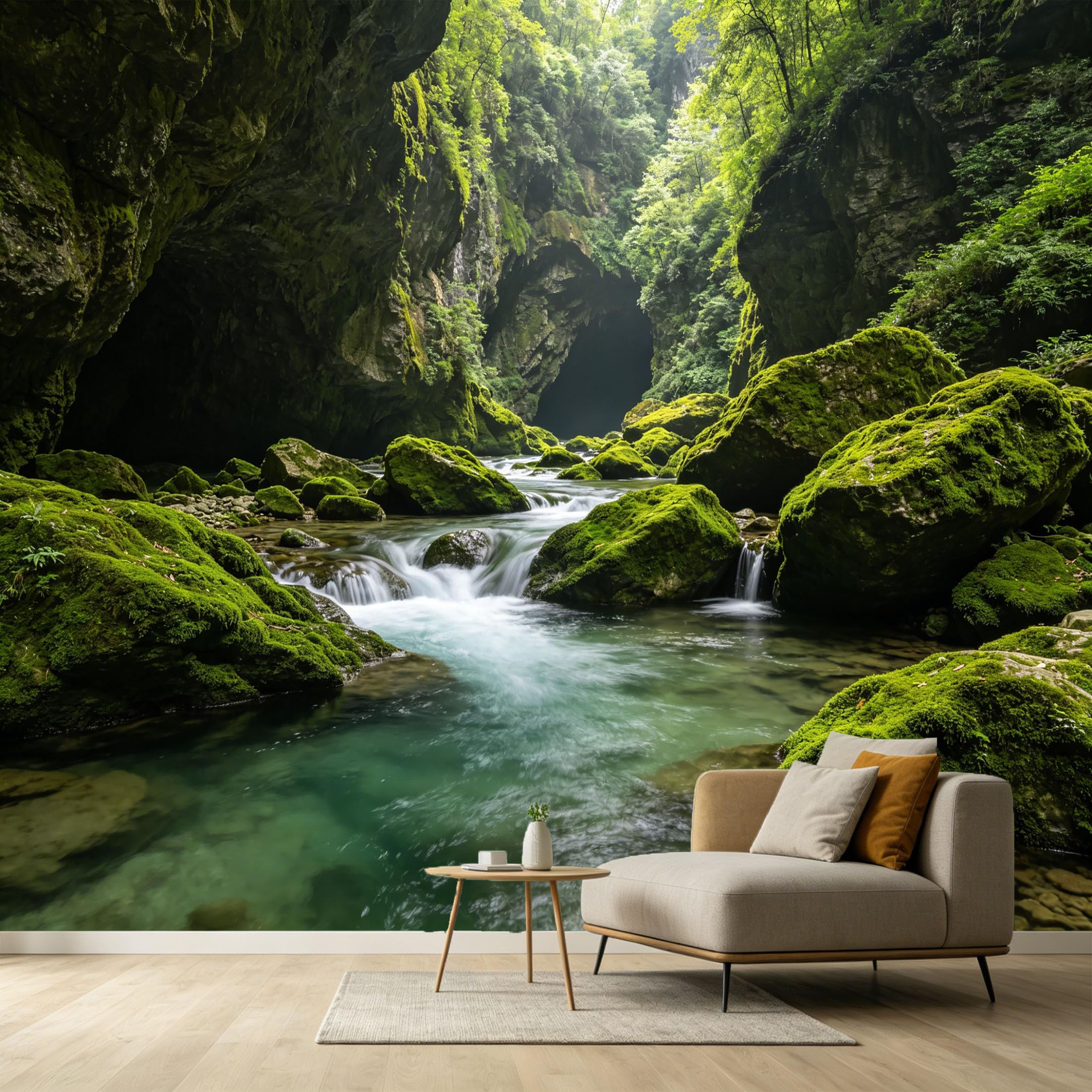 Custom Size Wall Murals Mountain Lake Landscape Forest 3D Trompe L'Oeil Rock Stream SelfAdhesive Wall Fabric Removable Large Wallpaper for Photo Living Room