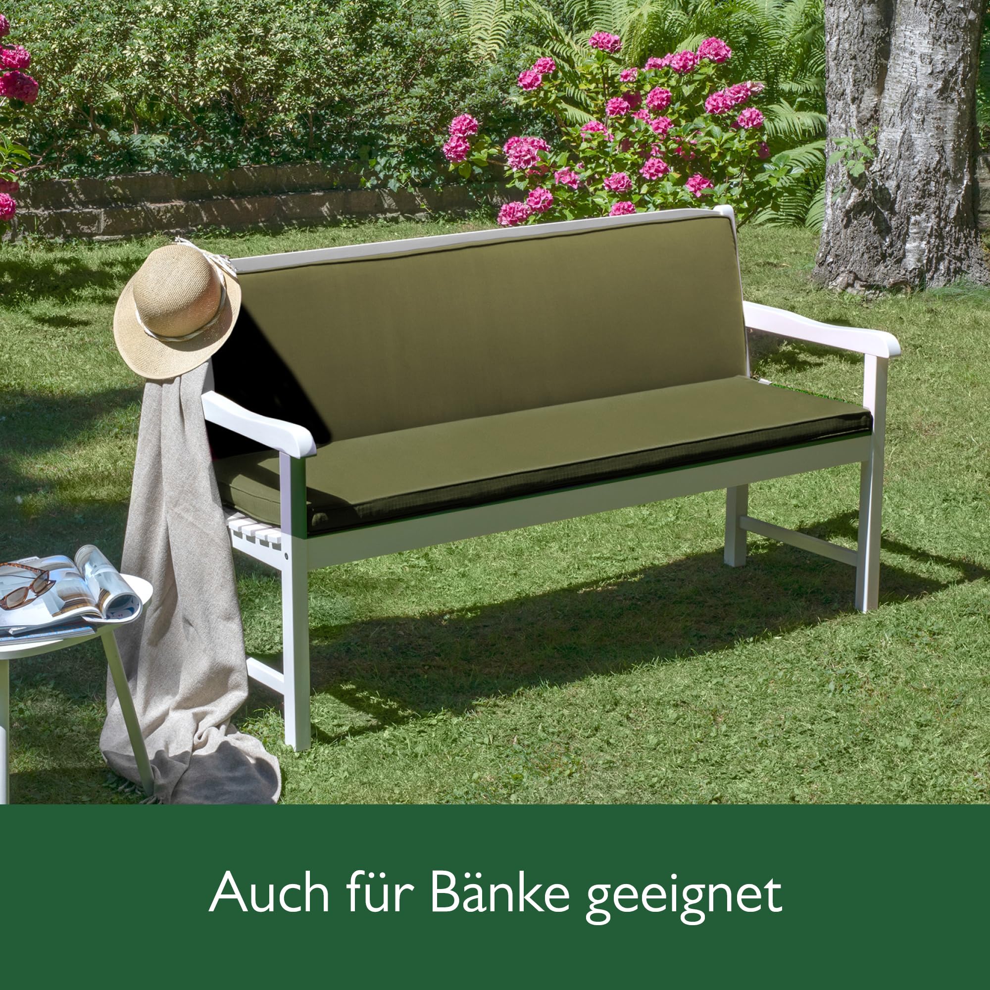 Beautissu Hollywoodschaukel 3 Sitzer Polsterauflagen 2er Set Sitzkissen & Rückenkissen 180x50cm – Waschbare Outdoor Auflage für Hollywoodschaukel Sitzpolster Olivgrün mit Reißverschluss – Loft HS
