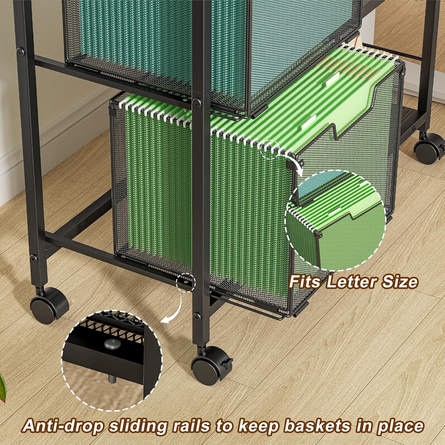 2 Drawer File Cabinet, Lateral Filing Cabinet, Rolling Printer Cabinet Cart with Open Storage Shelf, Office Storage with Wheels, Home Furniture, Black image 4 of 9 B0F9W3HD2H