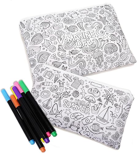 Miniatura 2 de VHALE Paquete de 2 fundas para lápices para colorear y bolígrafos, bolsa de papelería con cremallera, artes y manualidades para el aula, juguetes de