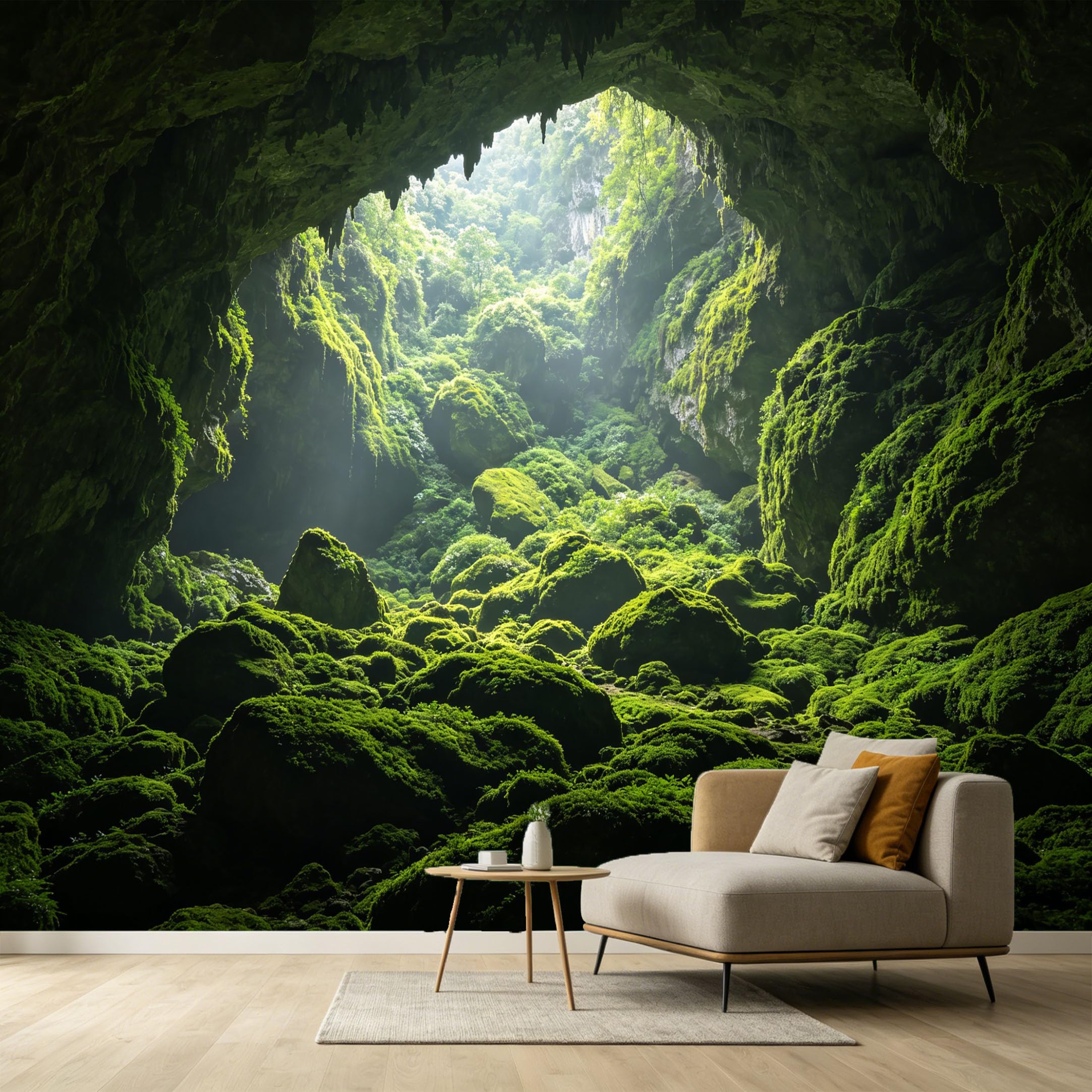 Custom Size Wall Murals Hidden Cave Nature Landscape 3D Trompe L'Oeil Mossy Rocks Sunlight SelfAdhesive Wall Fabric Removable Large Wallpaper for Photo Living Room