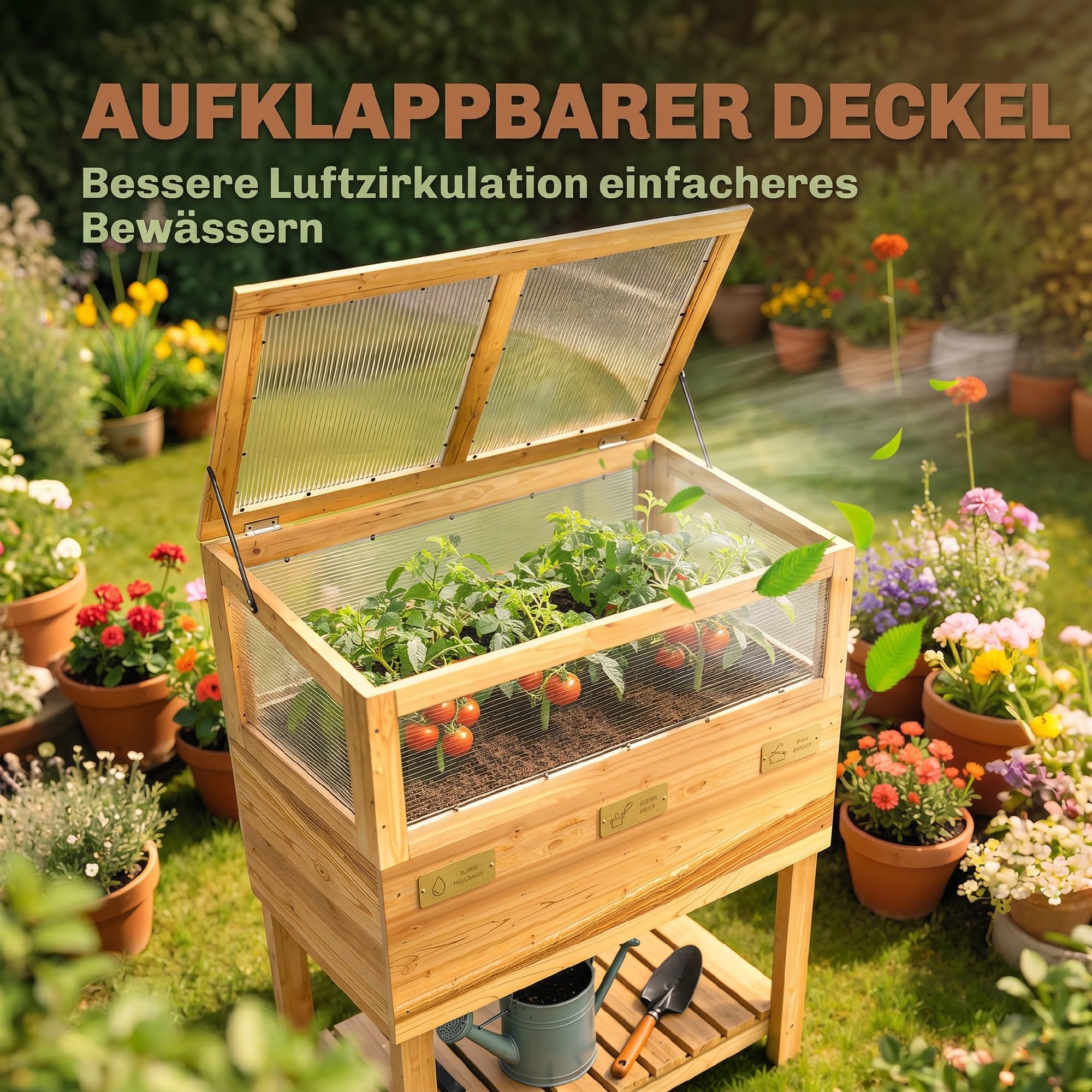 Outsunny Hochbeet mit Frühbeetaufsatz Holz Regal 80x45x108,5cm Naturholz