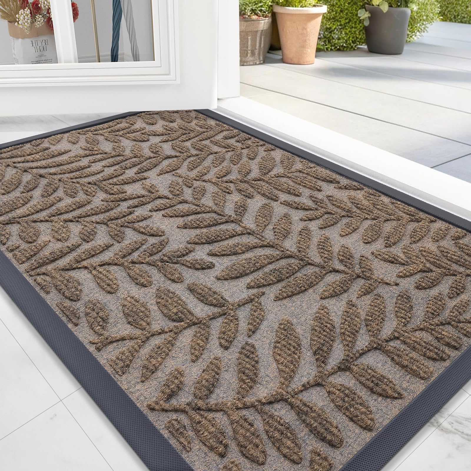 OLANLY Door Mat Indoor Outdoor Entrance 29.5x17, Heavy-Duty Rubber Doormat | Medium Brown, Waterproof All-Weather All-Season, Stain and Fade Resistant, Low-Profile Floor Mat for Entryway, Easy to Clean
