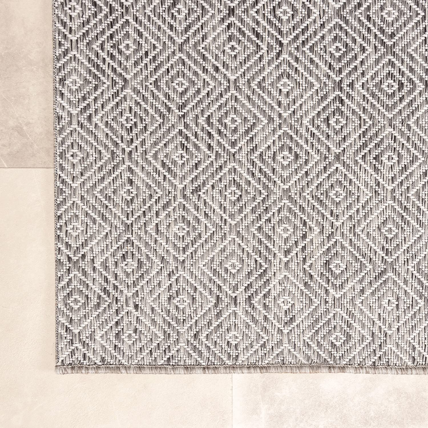 In- & Outdoor Teppich Quadrat - Summer Tile Hellgrau - 120x120 cm | Wetterfest - Synthetik, Polypropylen - Balkon, Garten / Terrasse - Terrasse teppich - Outdoor rug