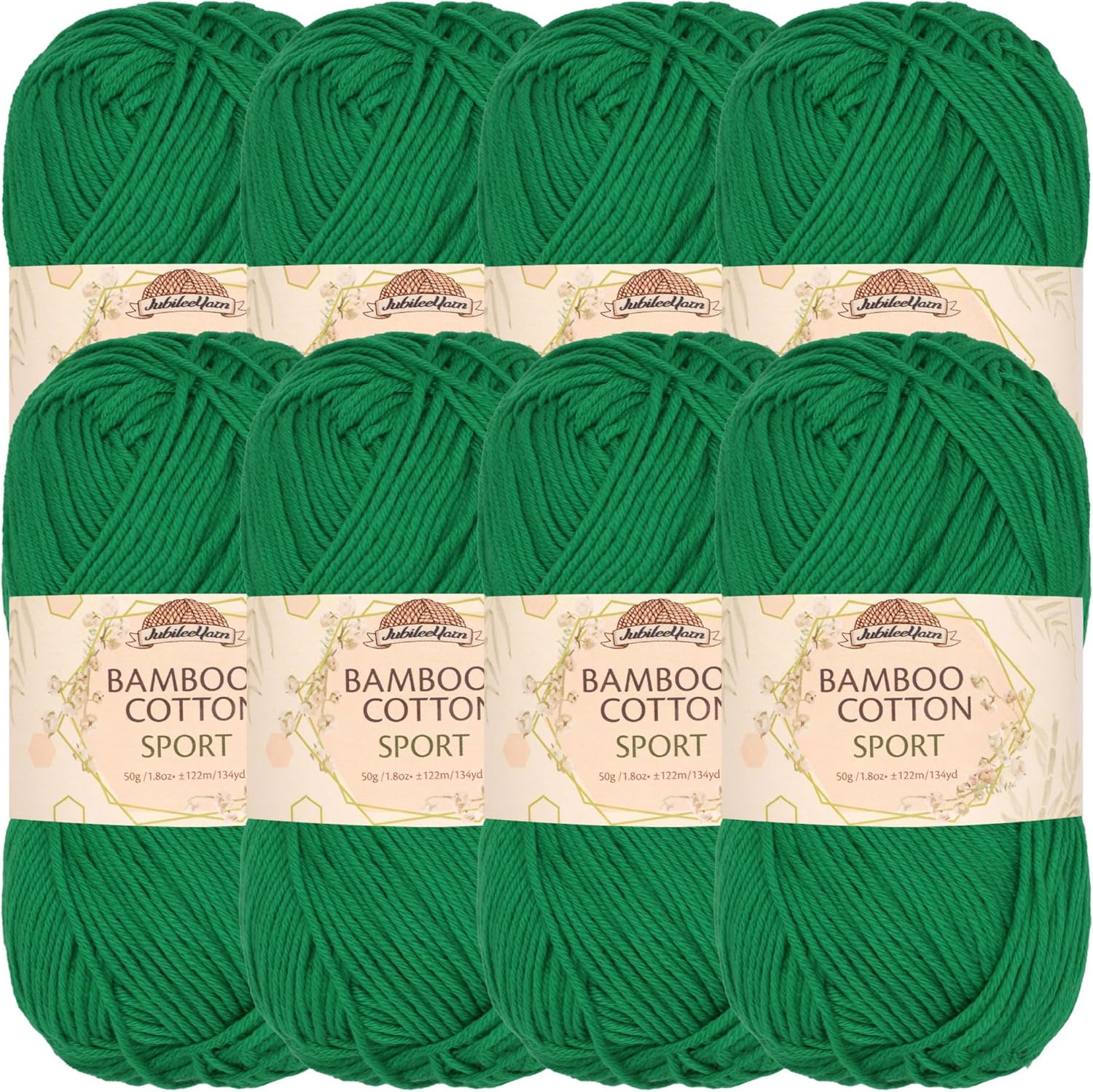 JubileeYarn Bamboo Cotton Sport Yarn - 50g/Skein - Pine Needle - 8 Skeins