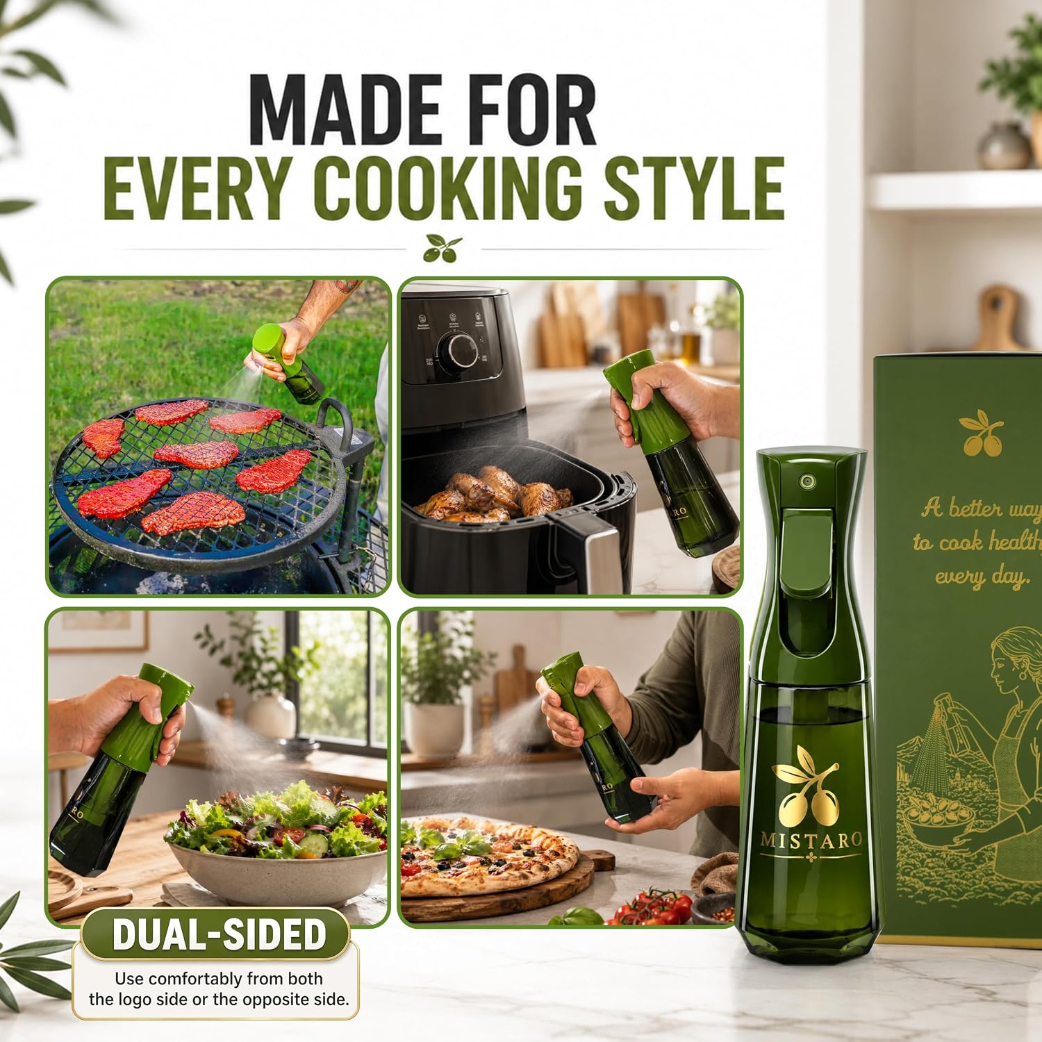 Mistaro Olive Oil Sprayer for Cooking, 200ml Glass Oil Mister Spray Bottle