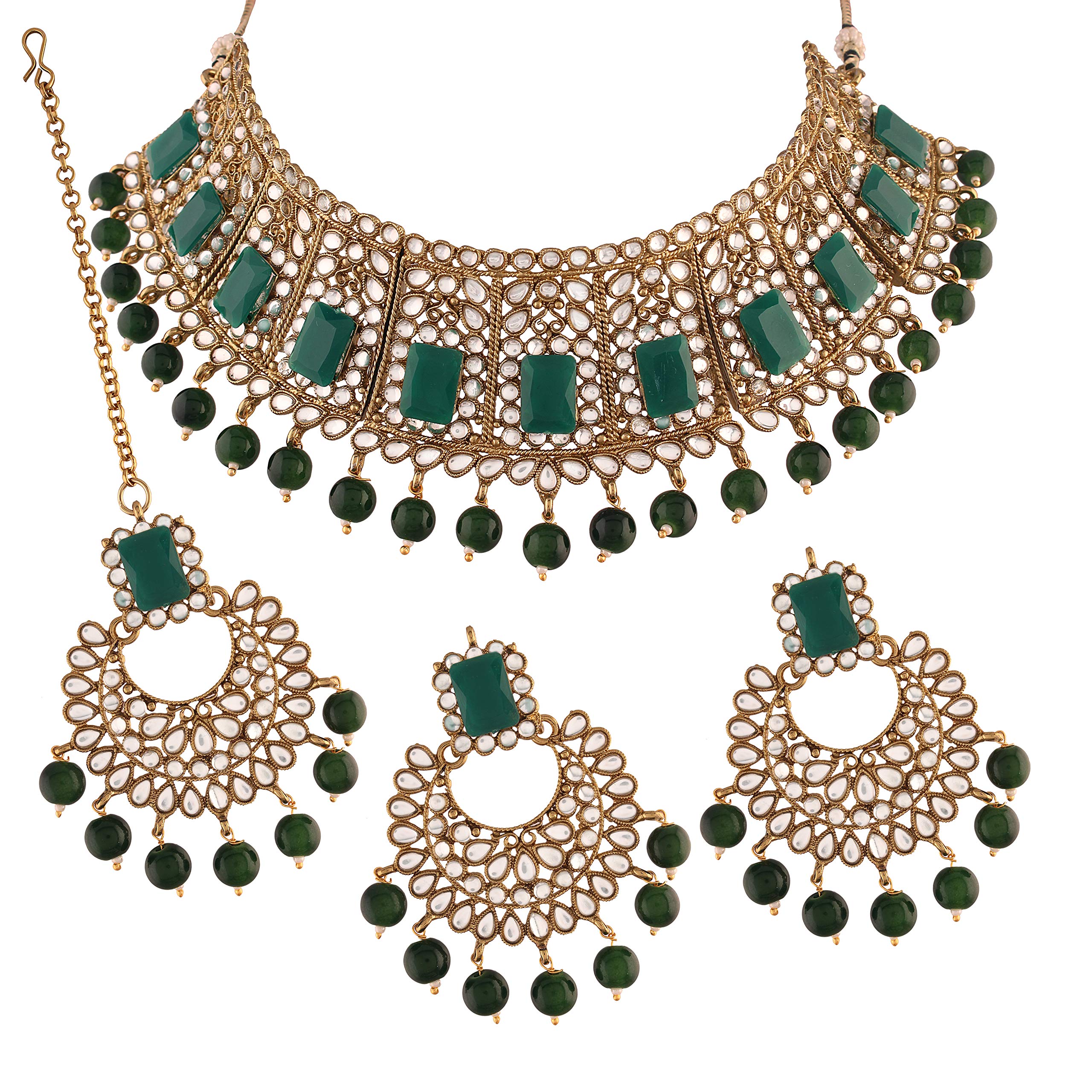 I Jewels Traditional Gold Plated Beads & Kundan Choker Necklace Jewellery Set With Maang Tikka for Women (ML232G) (B088KSQ887) Amazon Price History, Amazon Price Tracker
