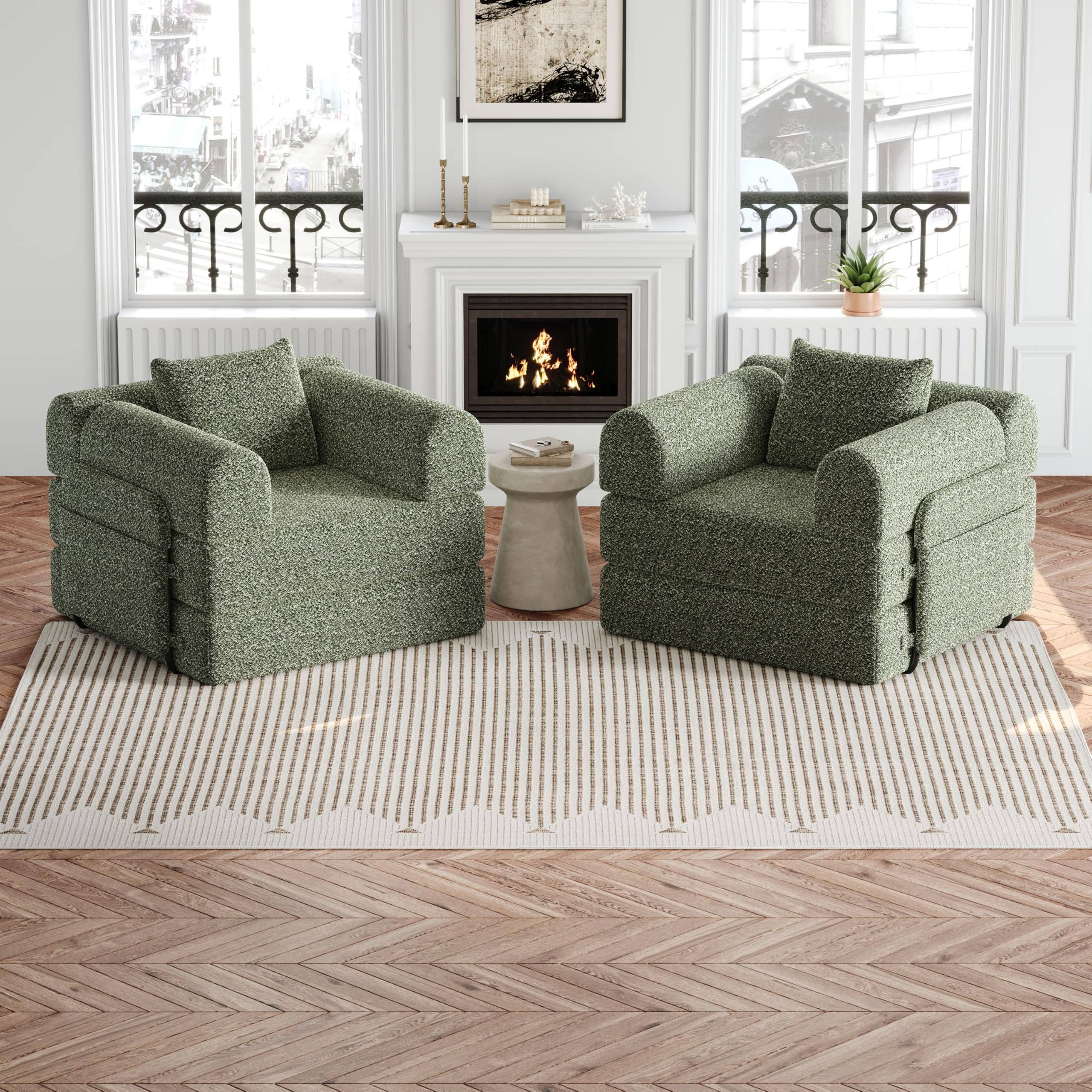 Canapé Convertible 2 Places 2-en-1 en Velours Chenille avec Rangement, Configuration Modulable Canapé Lit pour Salon