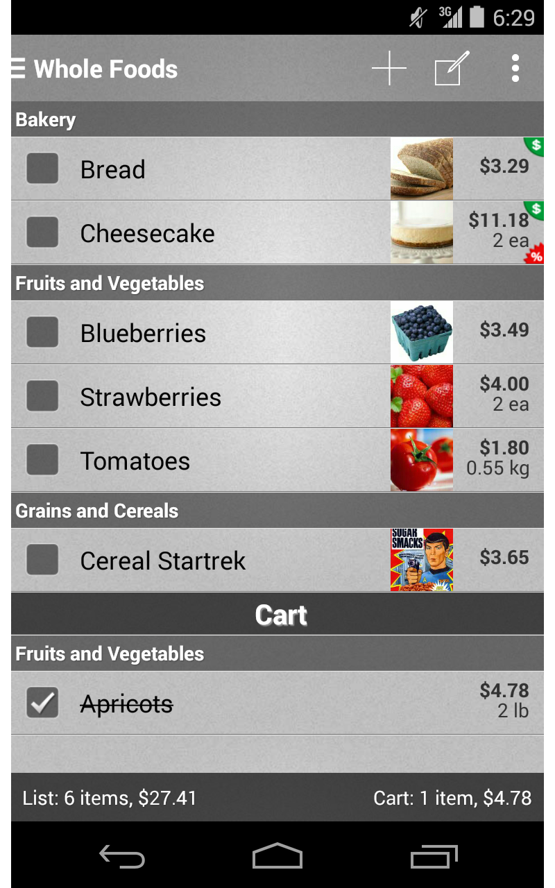 Aplicación Mighty Grocery Shopping List Free en Amazon Appstore