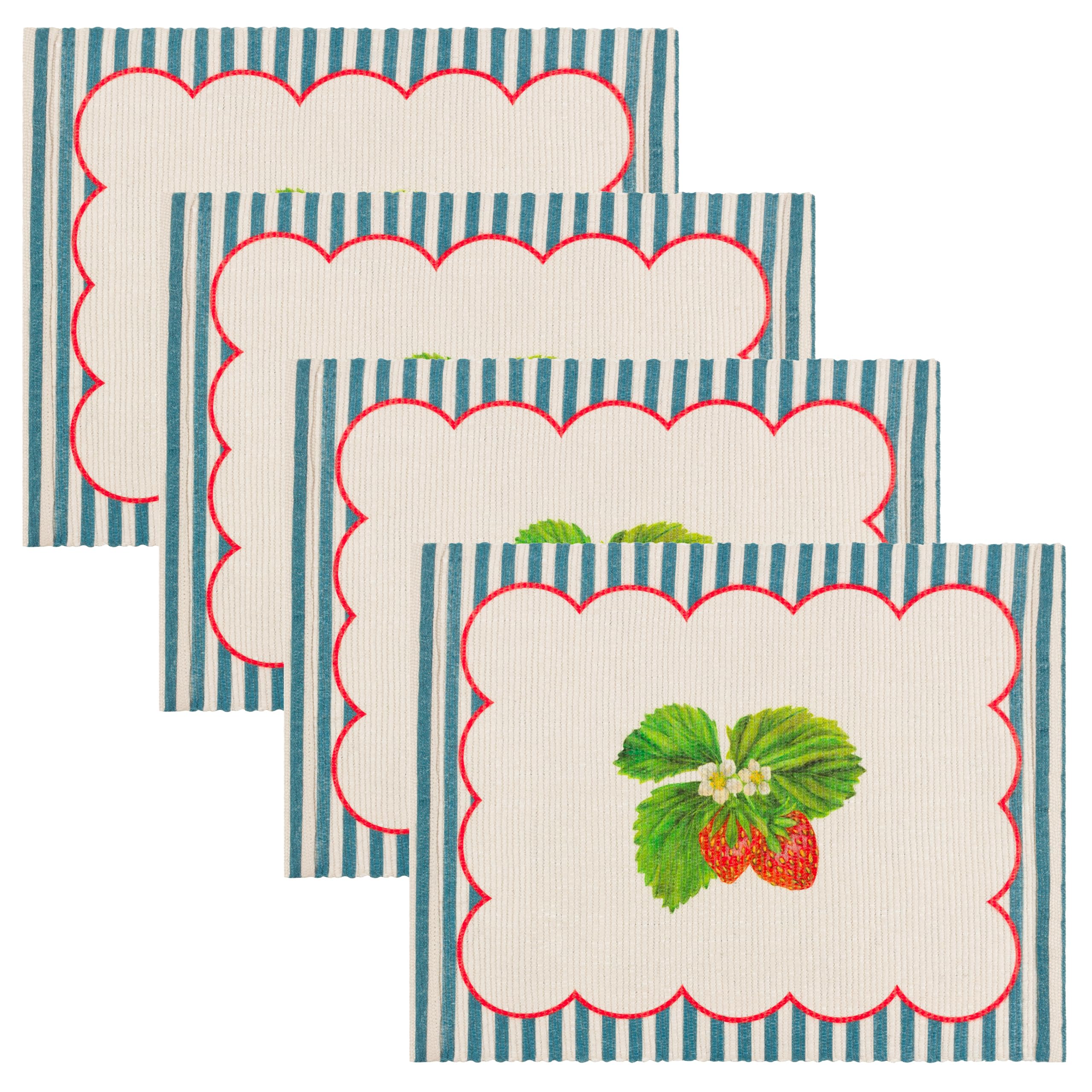 Wylder Strawberry Stripes Placemats - Washable Vibrant Summer Fruit Striped Set of 4 Quick Drying Table Mats (Blue - 46x36cm) - Image 3