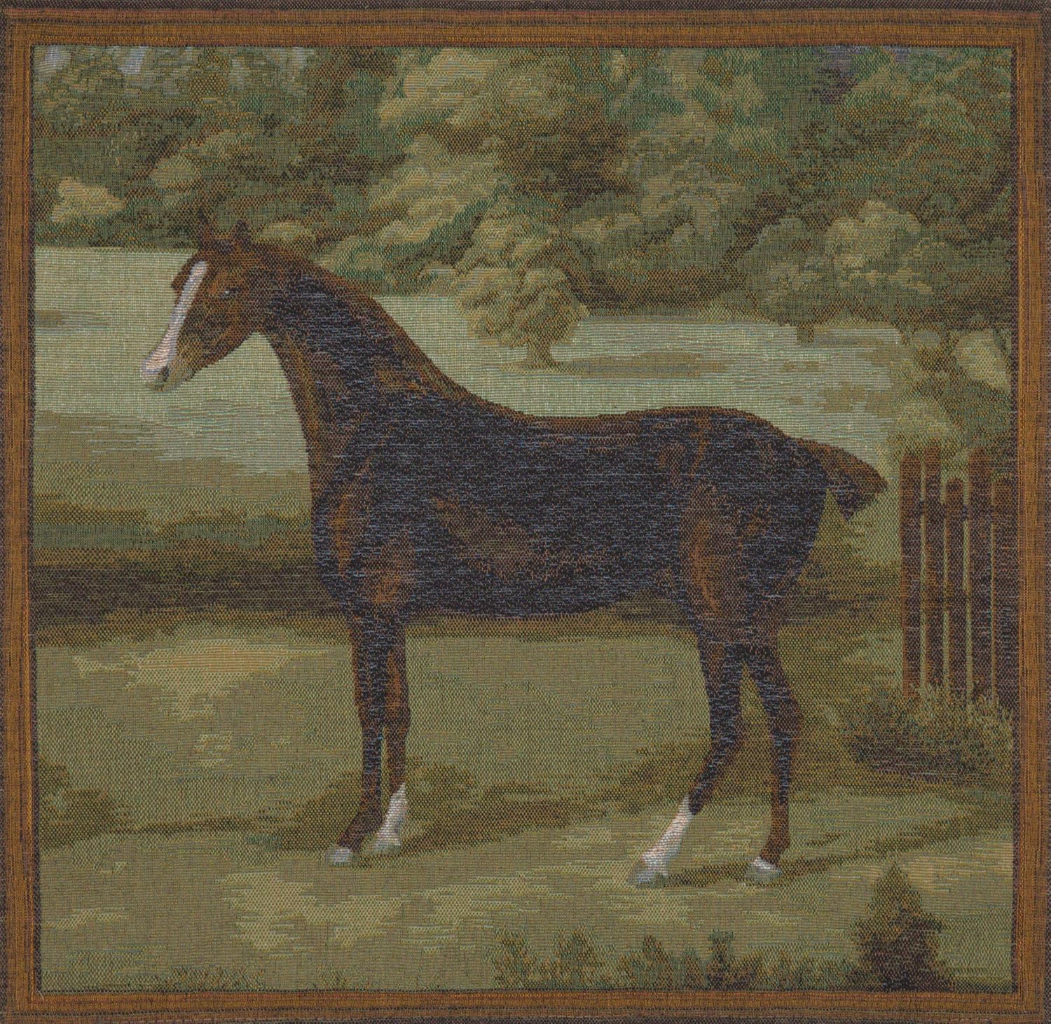 C Charlotte Home Furnishings Inc Black Horse French Tapestry Cushion Cover | Decorative Cushion Case with Cotton Viscose & Polyester | 19x19 Inch Cushion Cover for Living Room