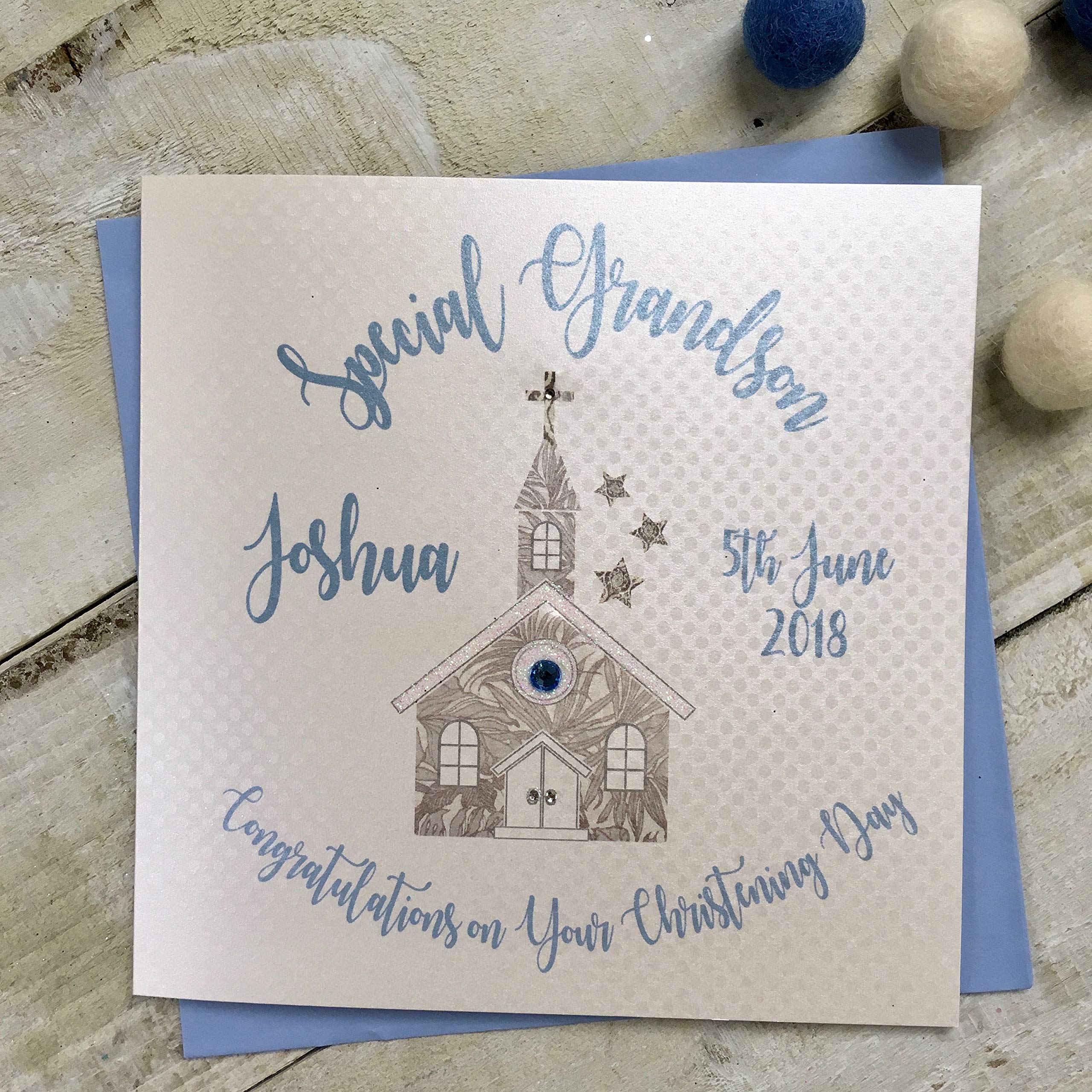 Personalised Card Christening Church Special Grandson (16x16)