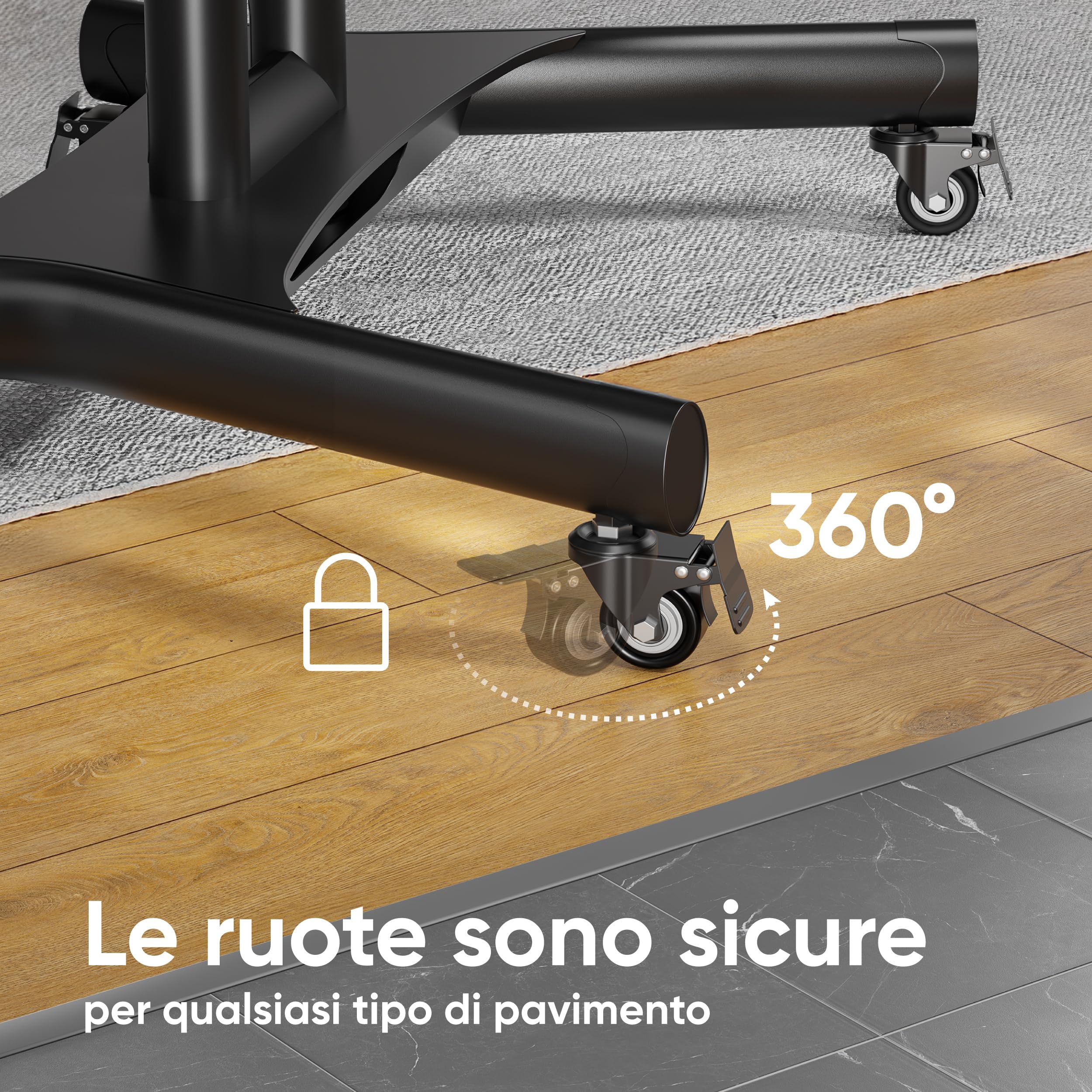 ONKRON Supporto TV da Pavimento con Ruote 40-70 pollici, Carico Totale 55.5 kg, VESA 100x100-600x400, Piedistallo Televisore, con Altezza Regolabile, Porta TV da Terra Mobile, Universale Nero TS1551-B