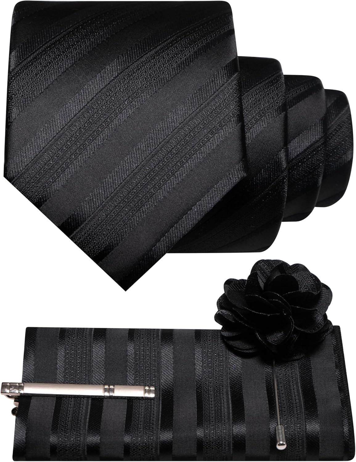 RBOCOTT Mens Stripe Tie Woven Necktie Pocket Square and Lapel Pin with Tie Clip Set for Business