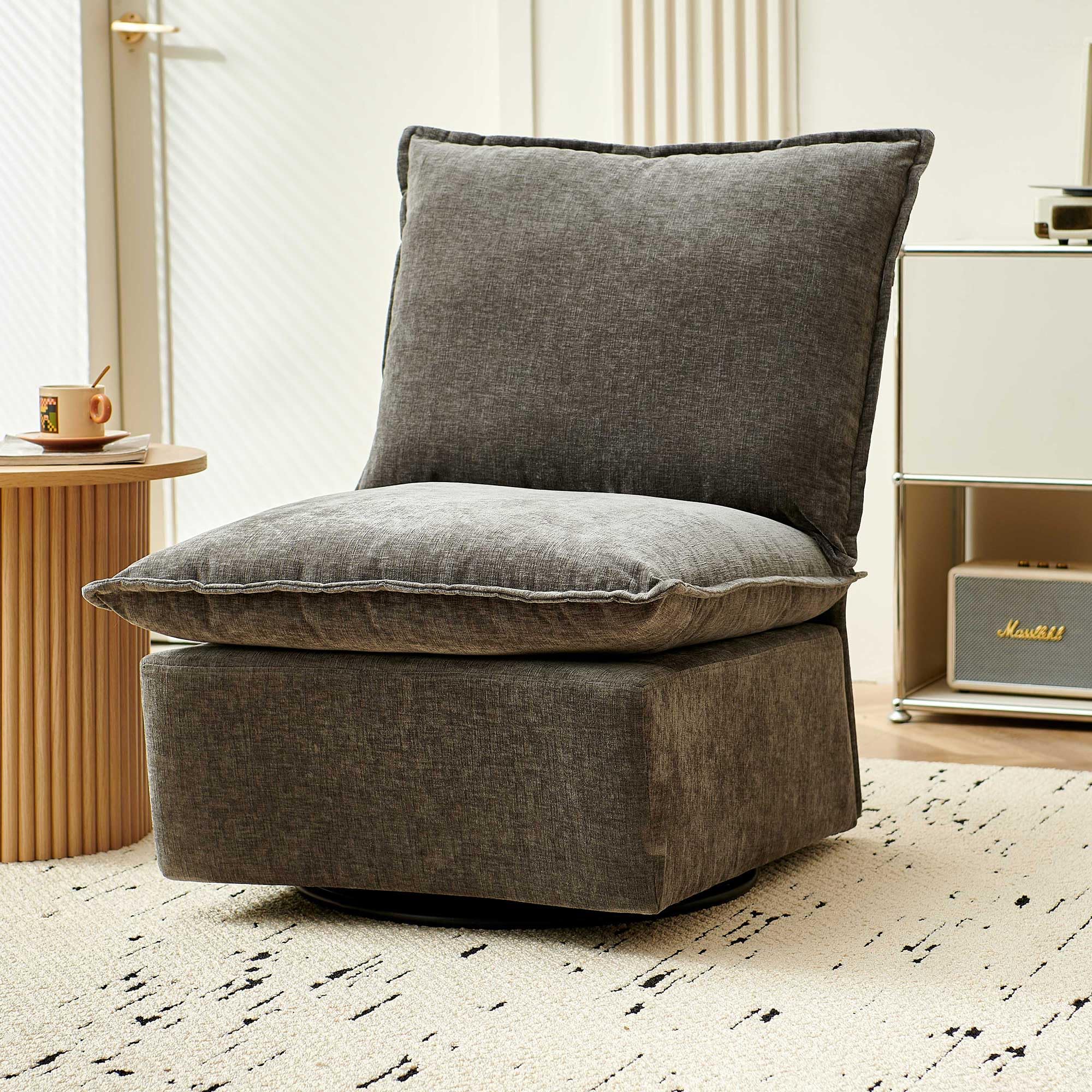 NORDICANA Dark Gray Swivel Lounge Chair for Living Room and Bedroom with Thick Chenille Upholstery