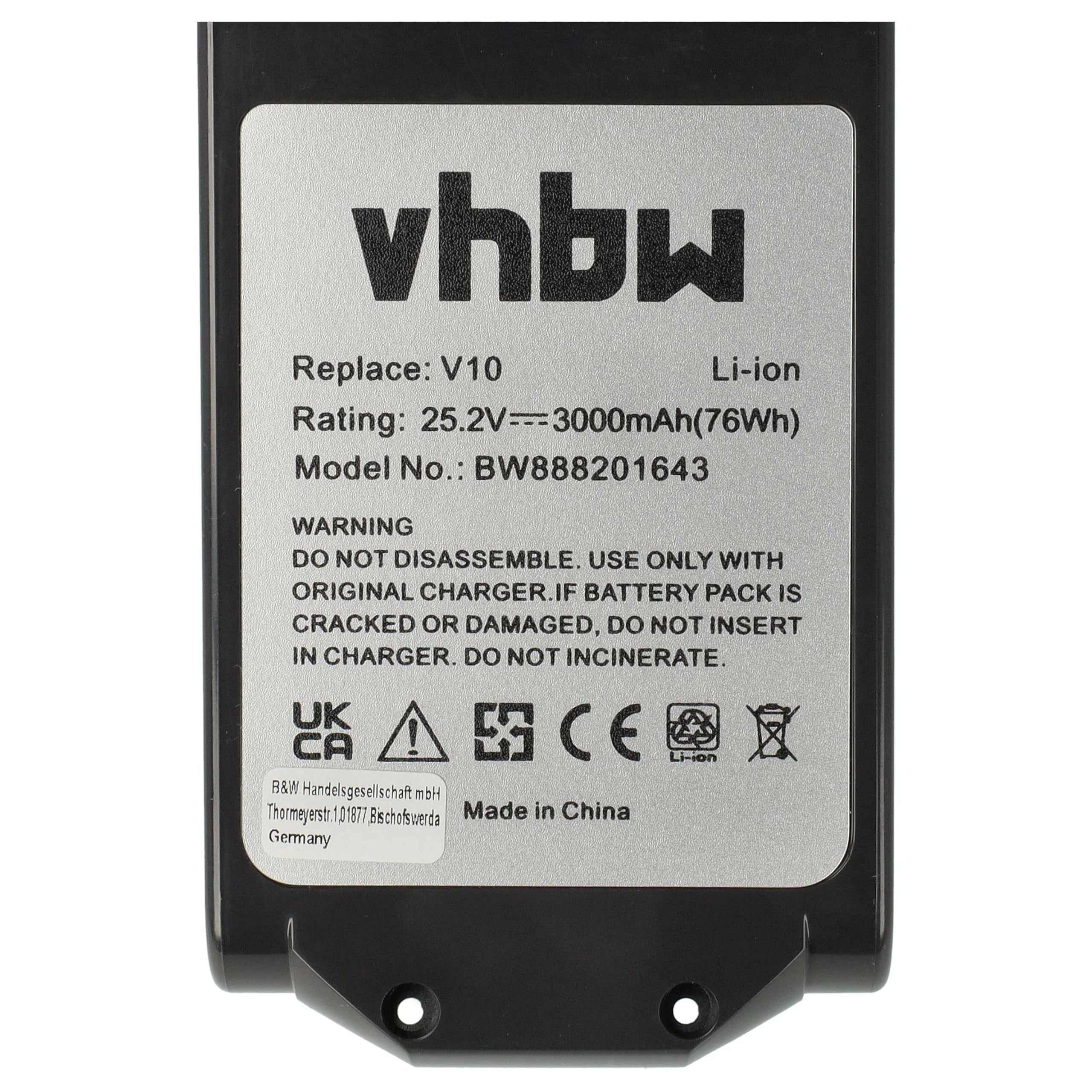 vhbw batteria compatibile con Dyson V10, Cyclone V10, V10 Absolute, V10 Animal, V10 Cyclone series aspirapolvere grigio (3000mAh, 25,2V, Li-Ion)