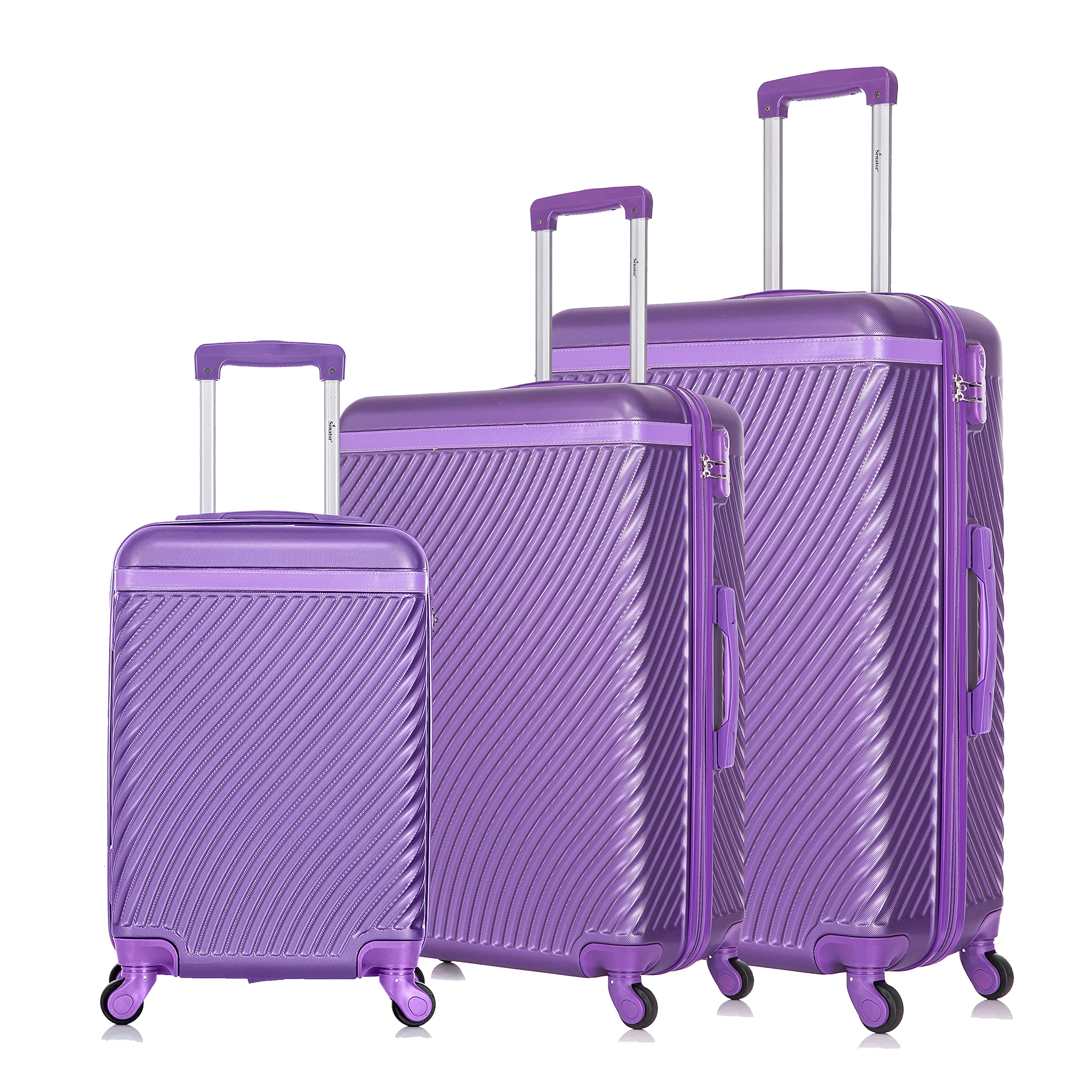 SenatorLightweight ABS Hard shell Travel Luggage Set with 4 Quite Spinner wheels KH1065 (Set of 3, Highlight Purple)