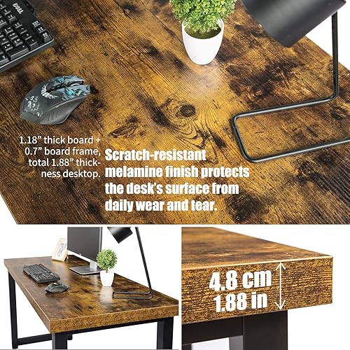 Miniatura 7 de TOPSKY Escritorio grande de oficina para computadora de 59 pulgadas, escritorio de 1.88 pulgadas de grosor (marrón rústico)