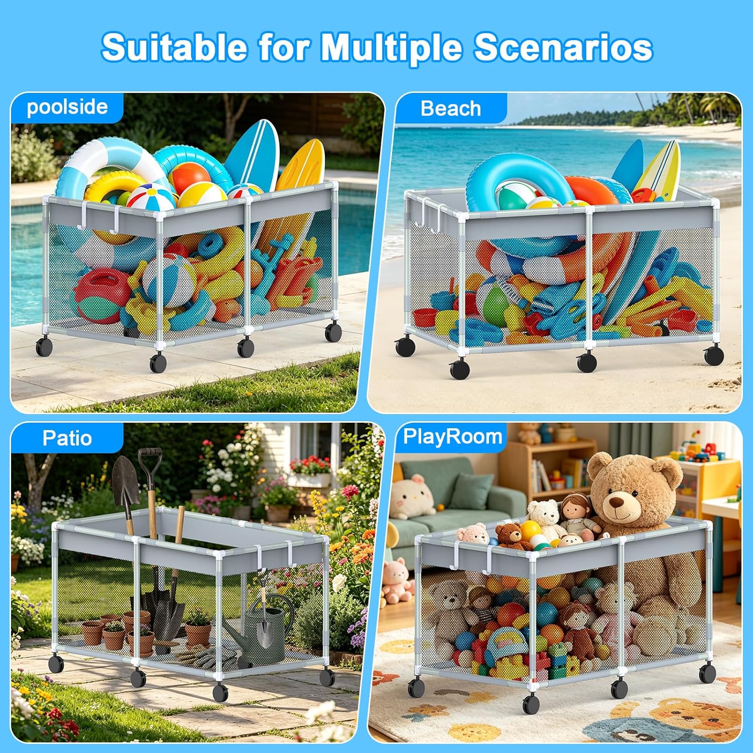 285 Gallon 69 Pool Float Storage – XXL Large Outdoor Pool Toy Storage Organizer for Pool Noodles, Toys, Floats, Equipment, Mesh Rolling Pool float Holder for Swimming Accessories, 69Lx33Wx35H Inch