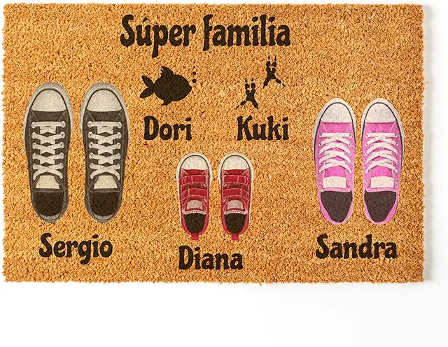 Zerbino personalizzato in fibra di cocco con nomi famiglia e animali domestici - 70x40 cm